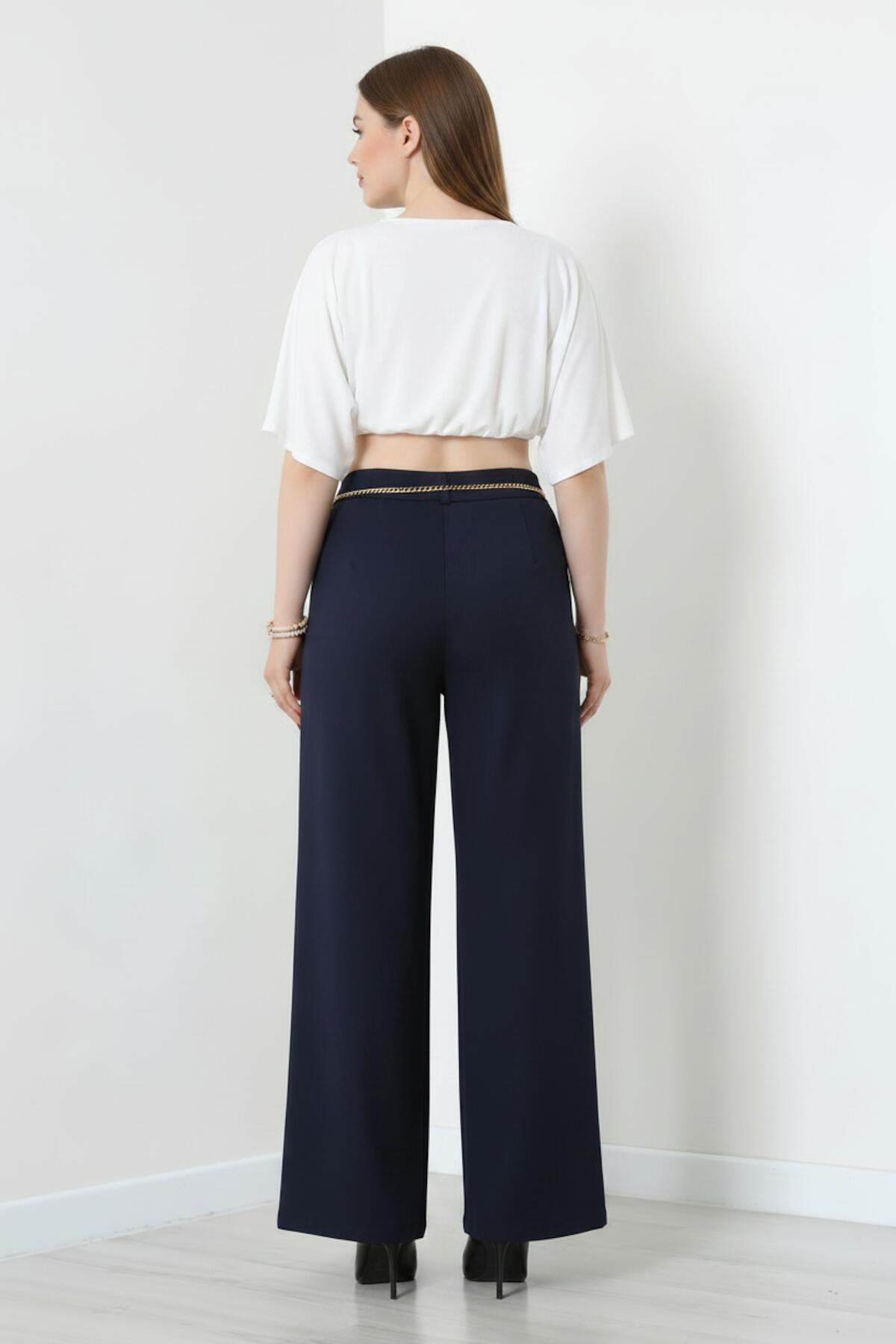 Gürtel - Detaillierte weite Hose - Marineblau