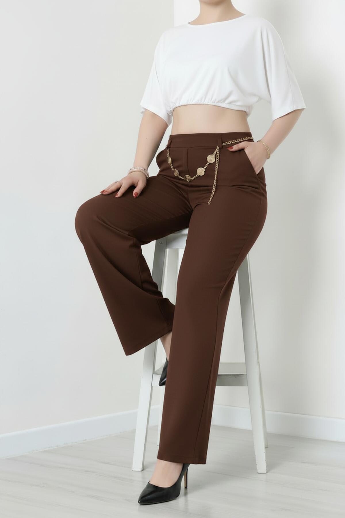 Belt - Detail Wide - Leg Trousers — Brown