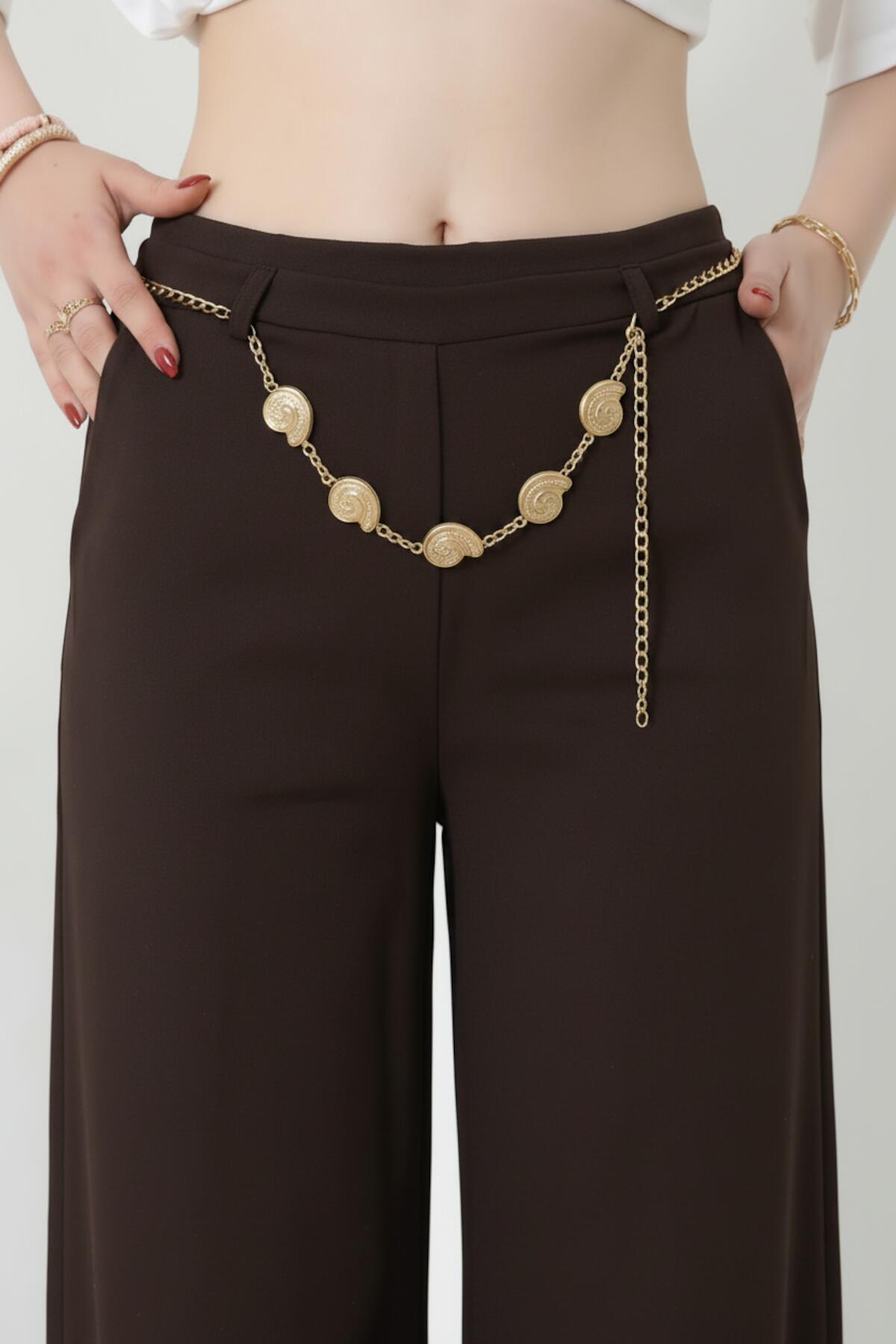 Hose mit Gürtel und weitem Bein – Braun