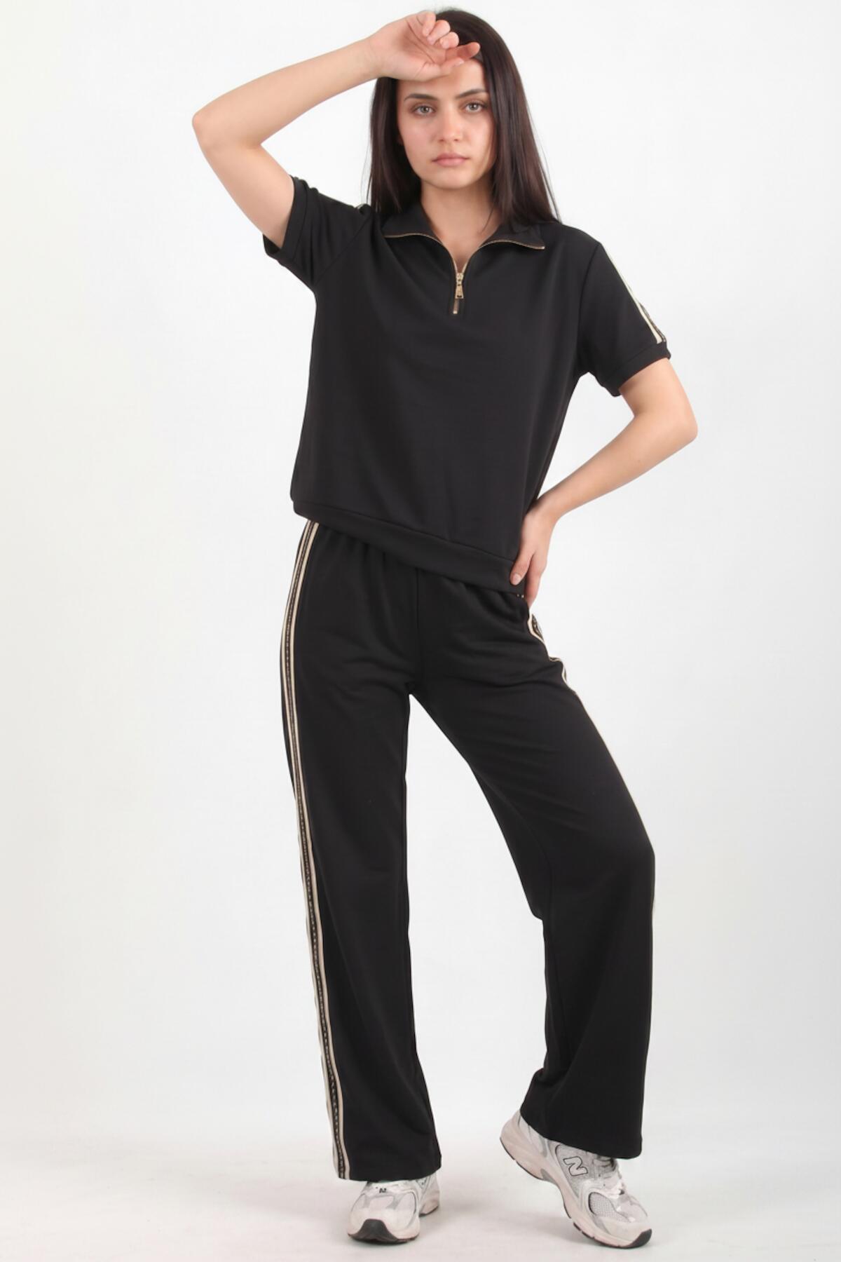 Half‑Zip Set With Side Stripe — Charcoal