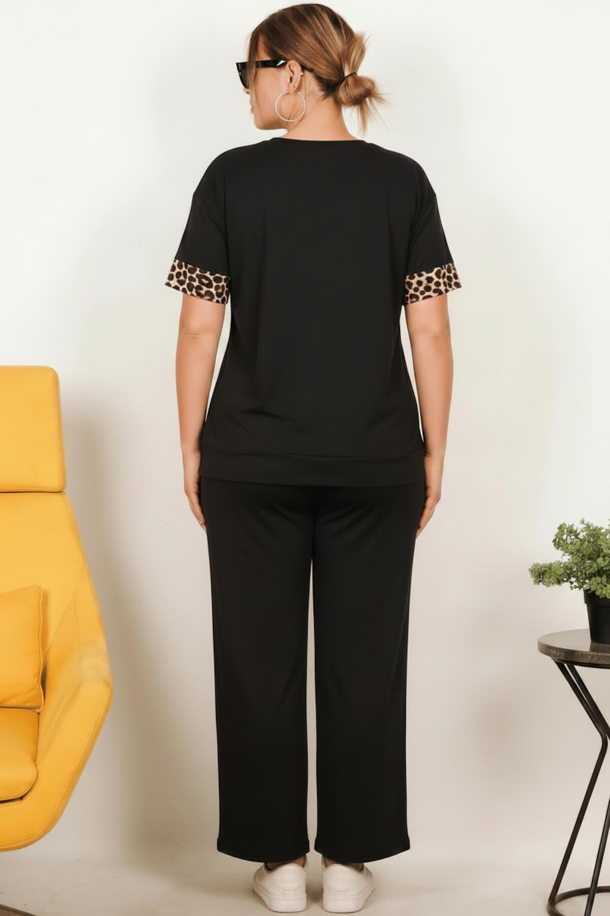 Plus - Size Leopard - Print Short - Sleeve Set — Leopard