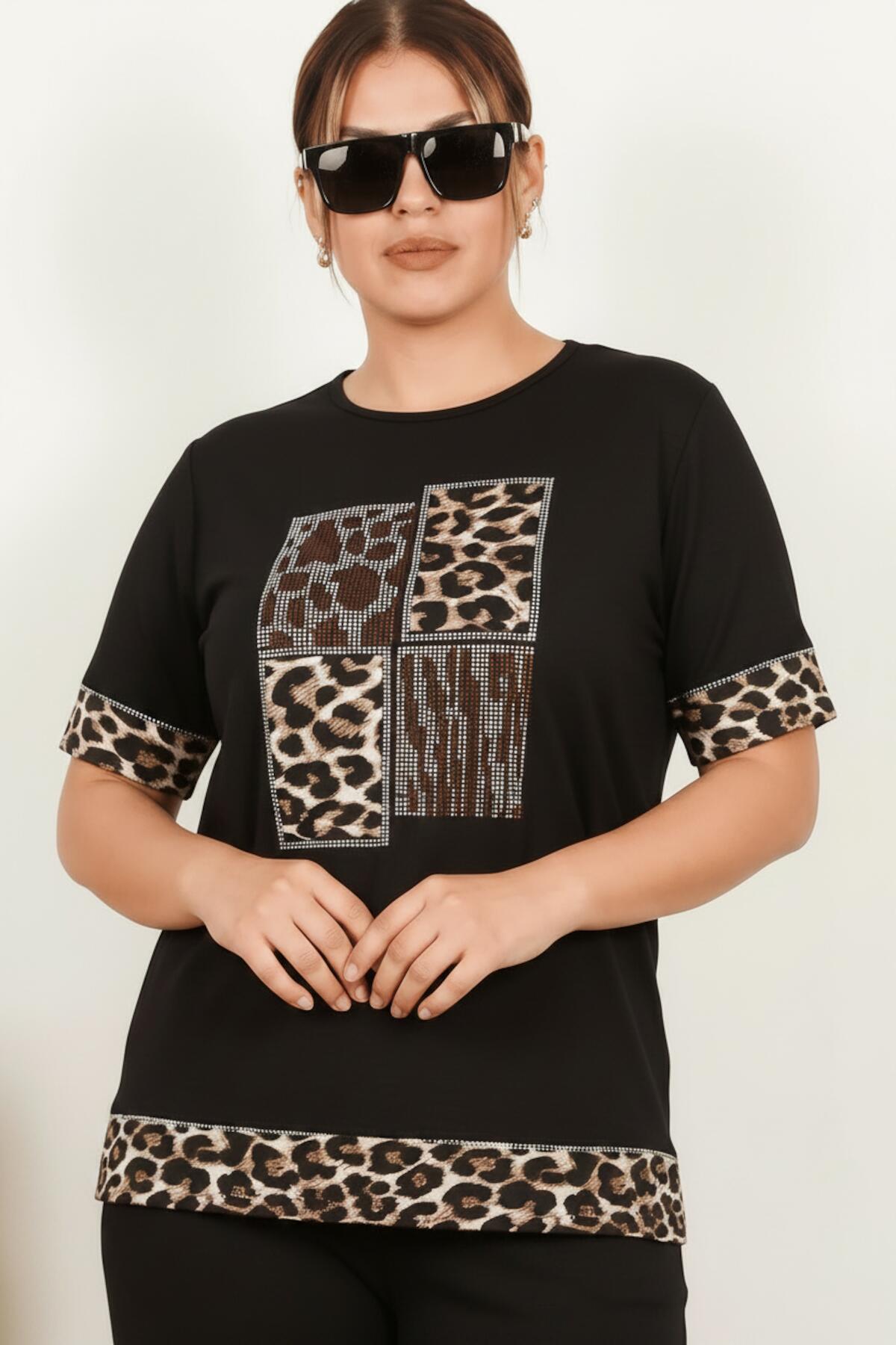 Große Größen Leoparden-Print Kurzarm-Set — Leopard