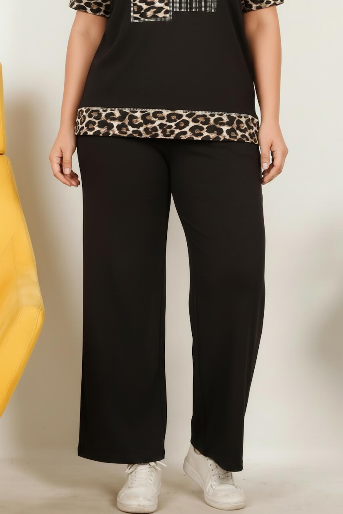 Große Größen Leoparden-Print Kurzarm-Set — Leopard