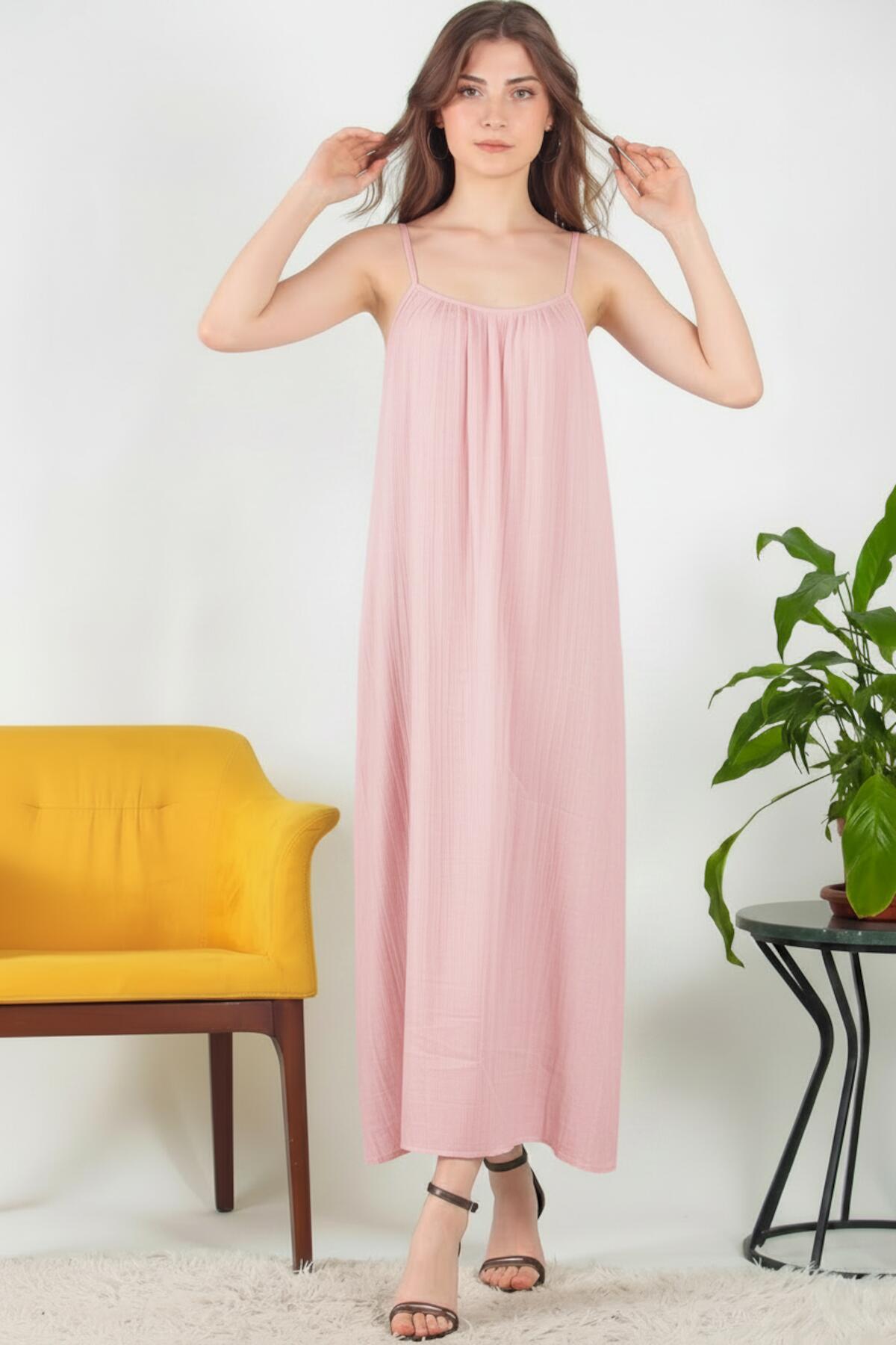 Tie - Strap Italian Voile Midi Dress — Pink