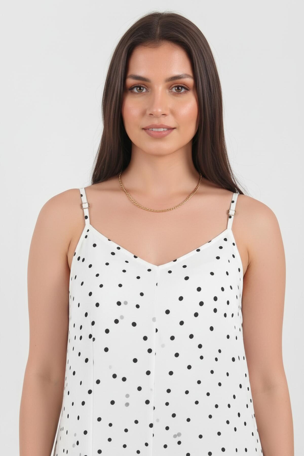 Gepunktetes Kleid mit Bindeträgern — Off-White