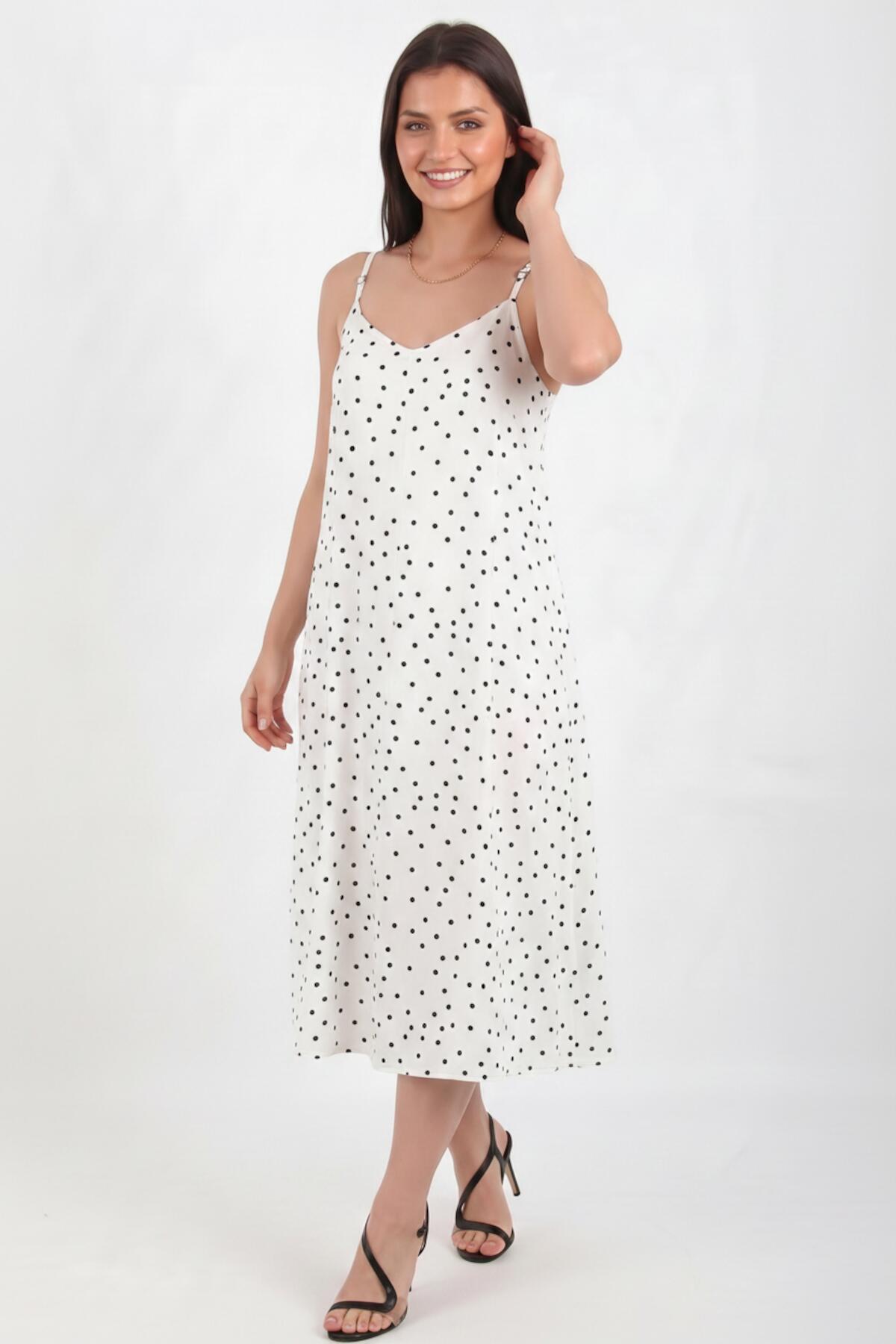 Gepunktetes Kleid mit Bindeträgern — Off-White