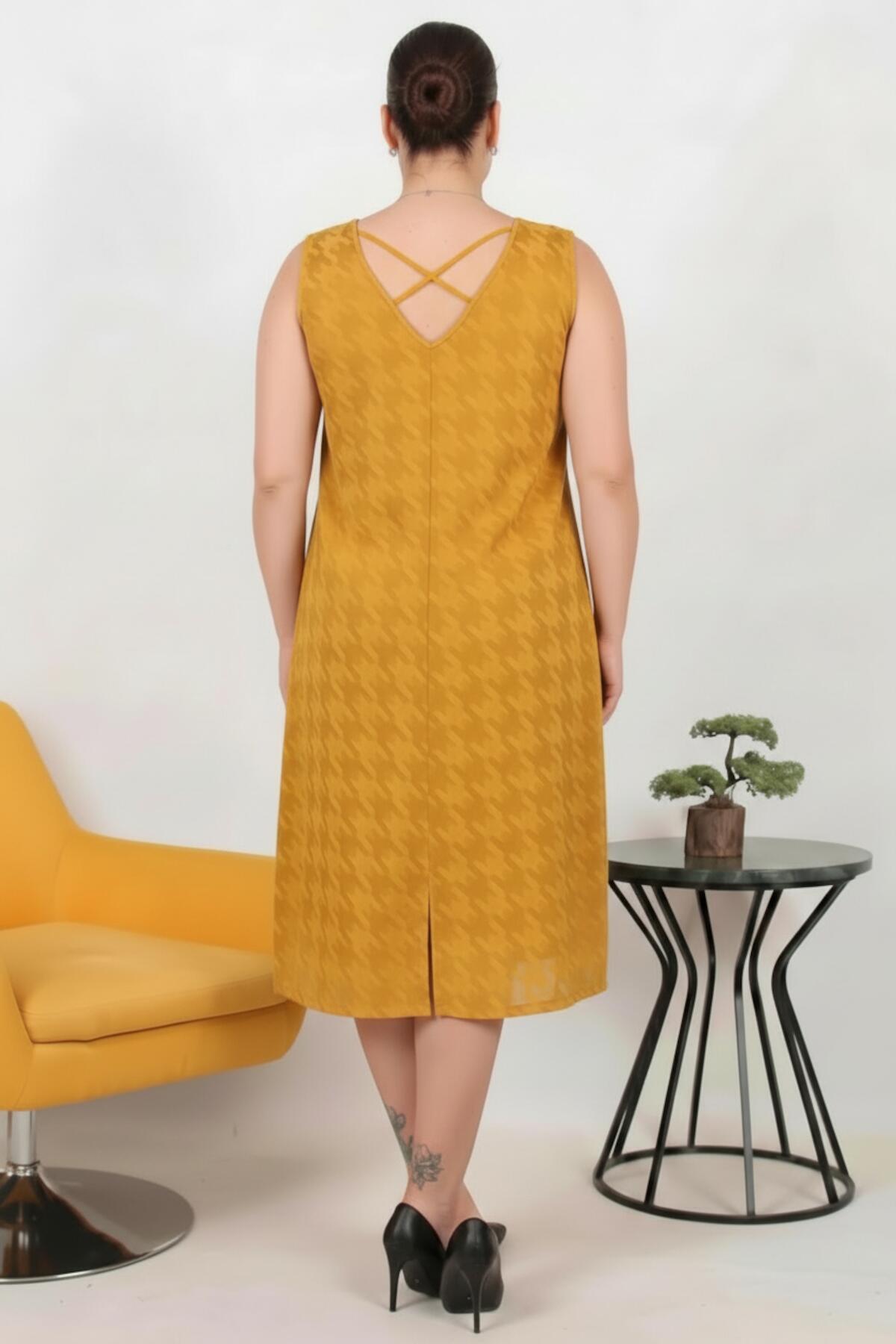 Plus‑Size Viscose Dress With Cross‑Back Detail — Mustard