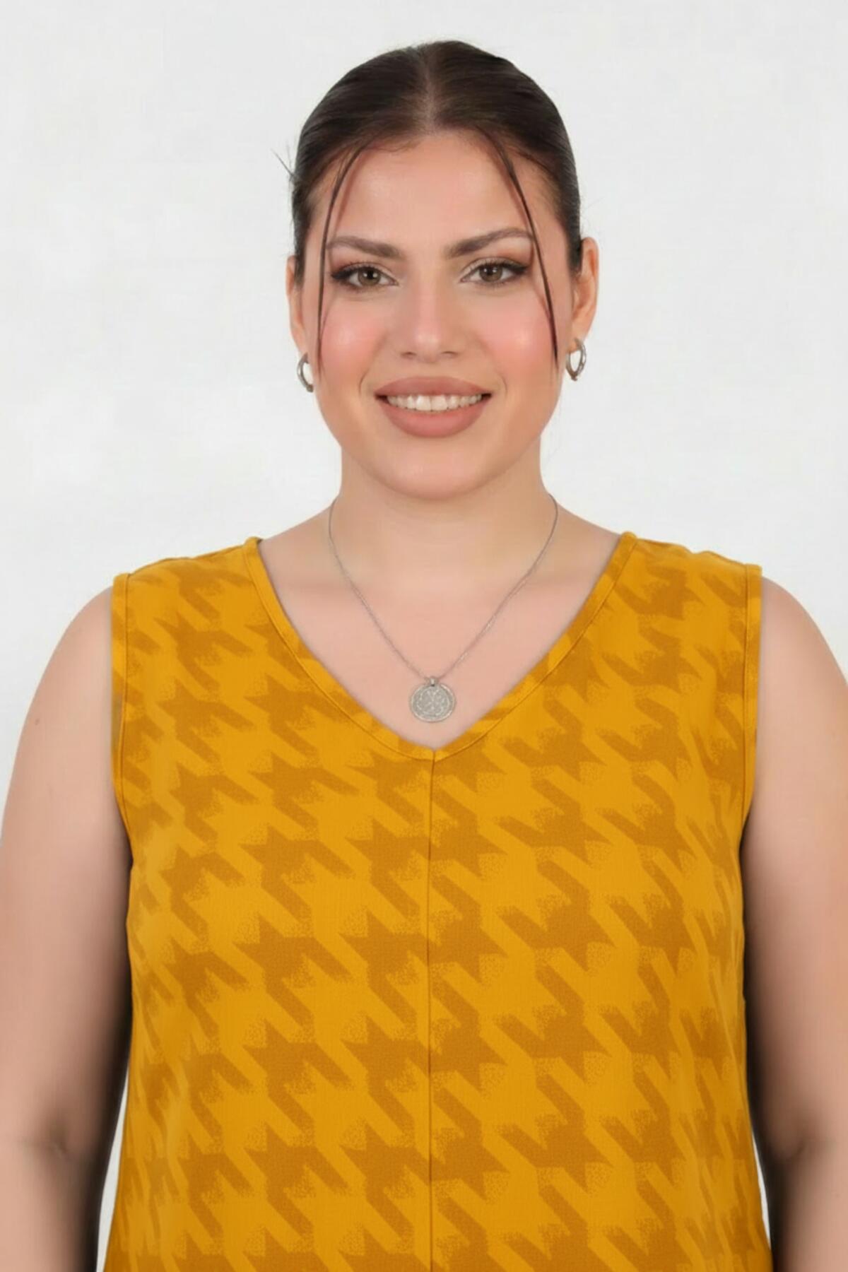 Plus‑Size Viscose Dress With Cross‑Back Detail — Mustard