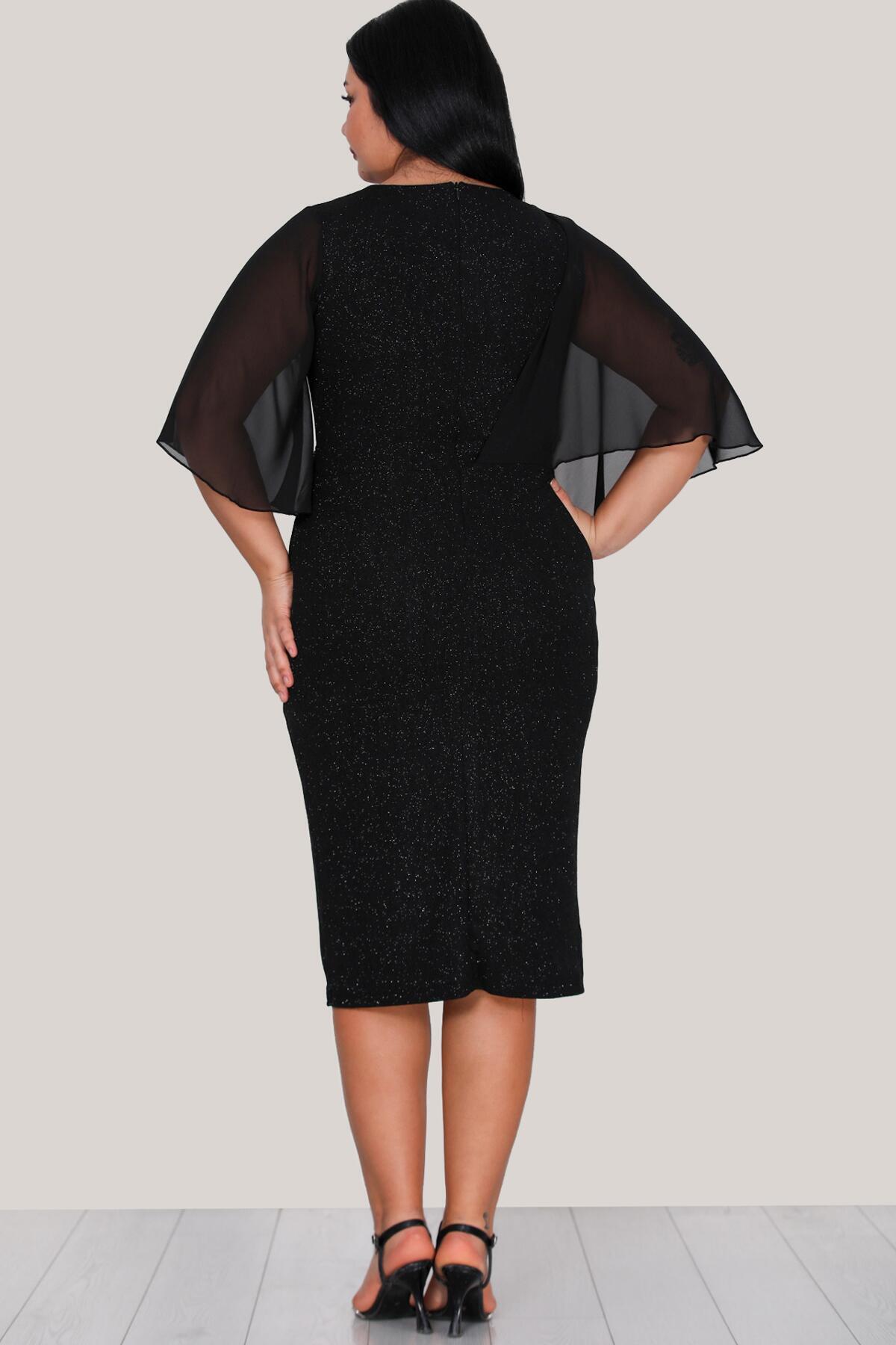 Plus - Size Glitter Midi Evening Dress — Black