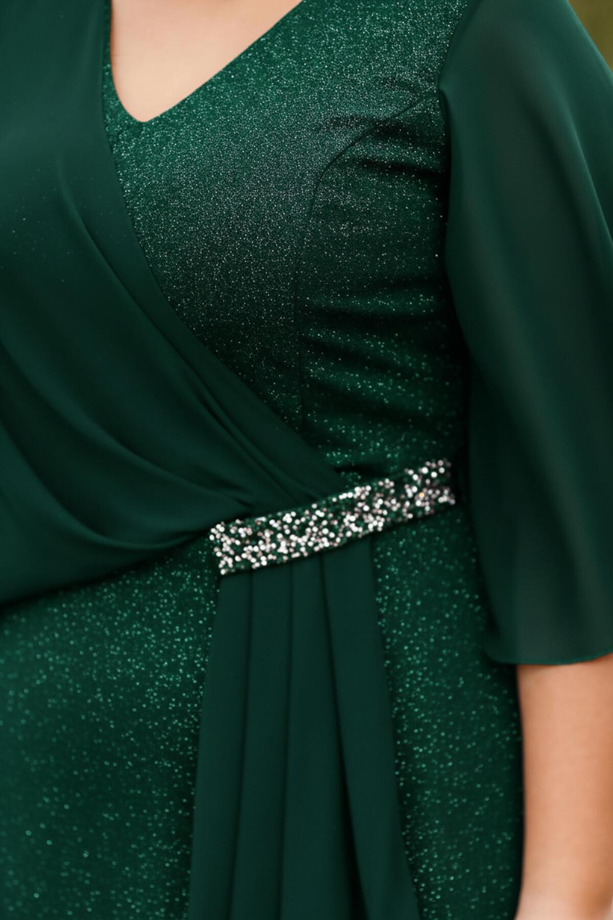 Glitzer-Midikleid in großen Größen — Smaragd