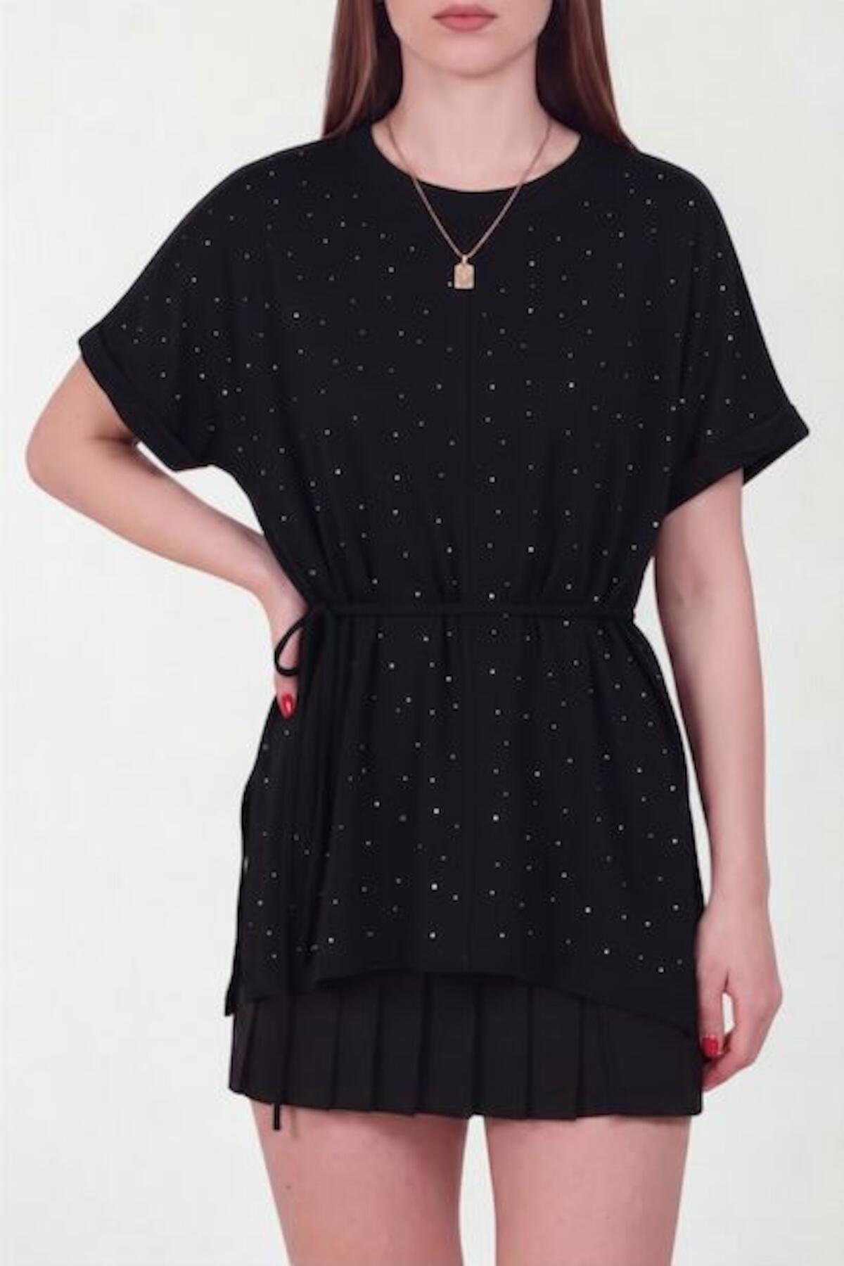 Oysho Stone - Embellished Short - Sleeve Blouse — Black
