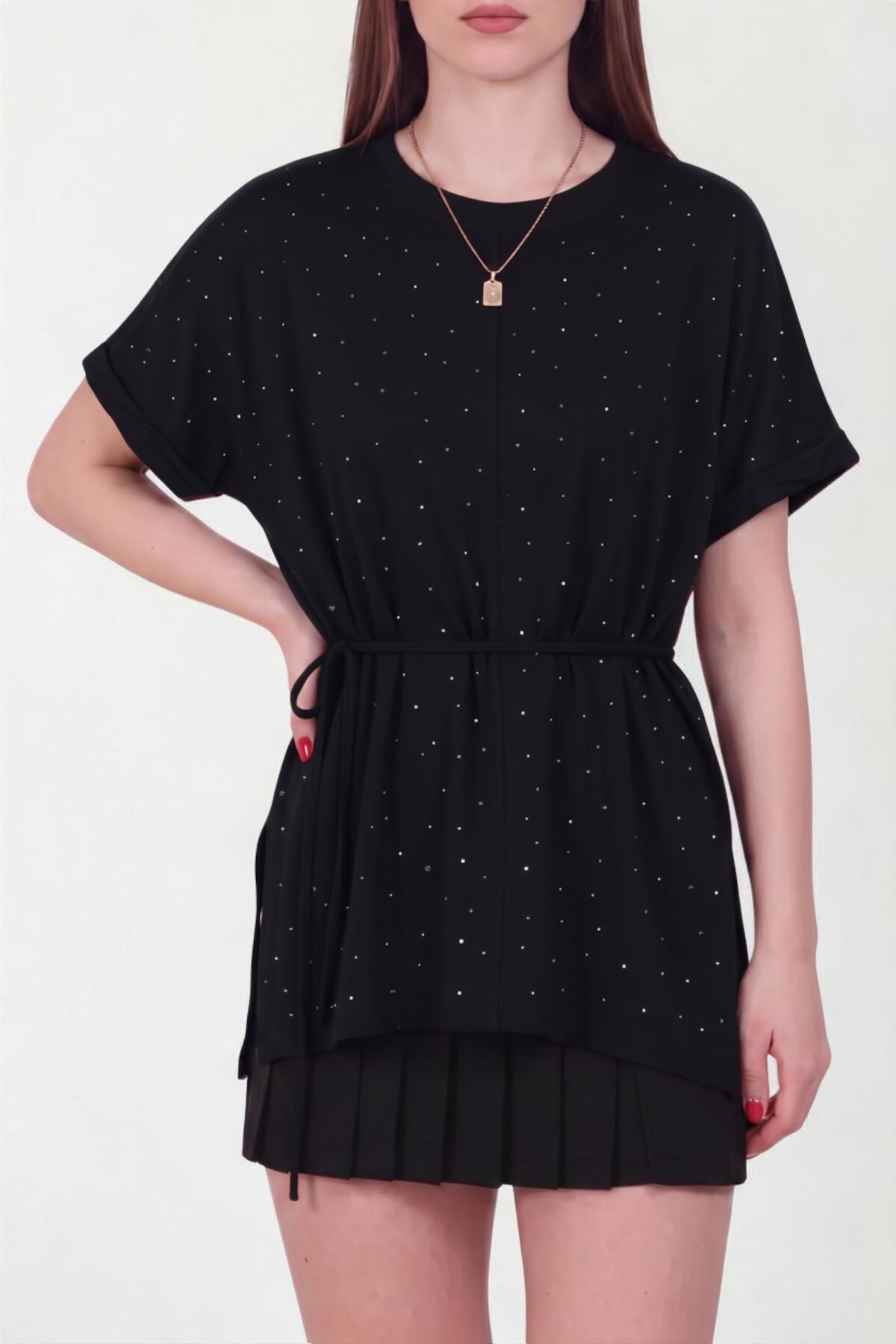 Oysho Stone - Embellished Short - Sleeve Blouse — Black