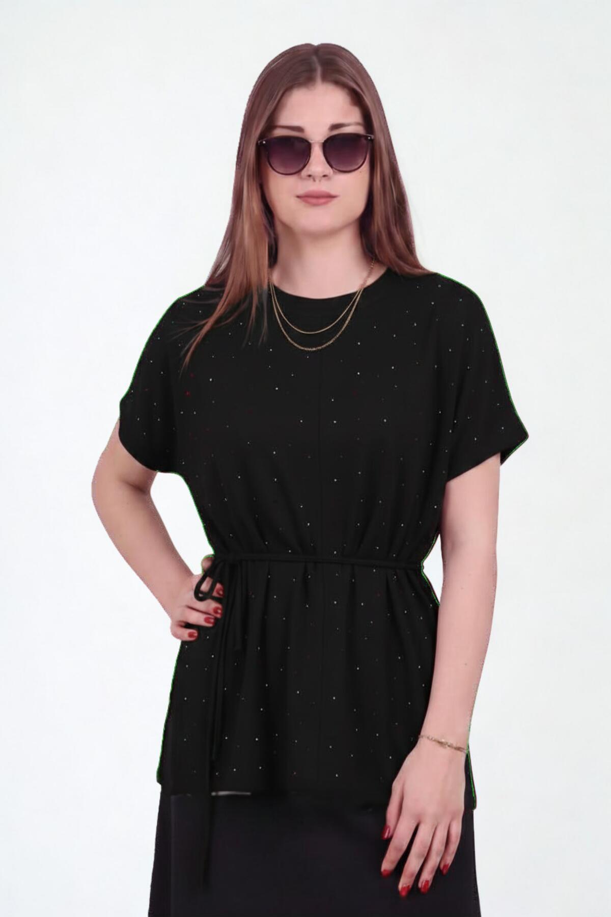Oysho Stone - Embellished Short - Sleeve Blouse — Black