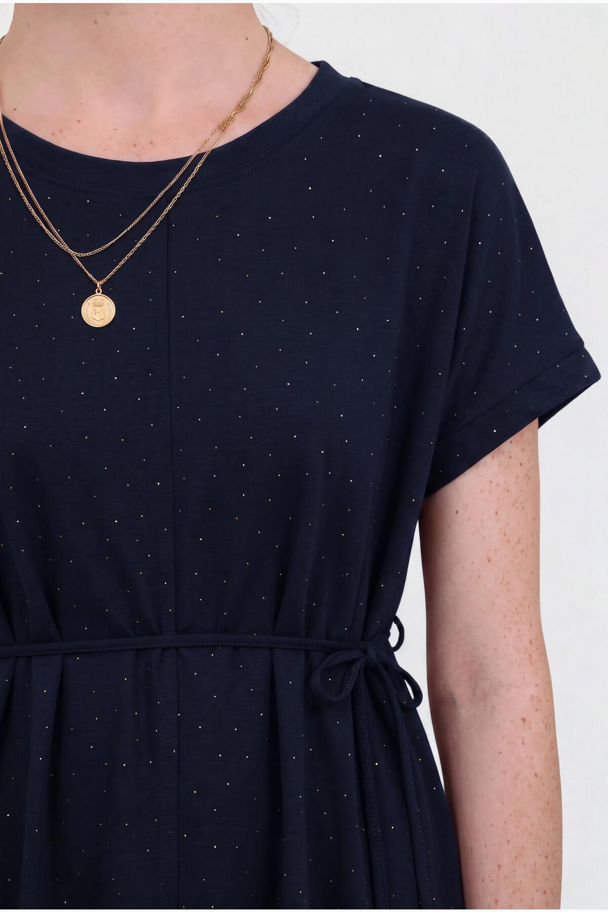 Oysho Stone – Verzierungsbluse mit kurzen Ärmeln – Marineblau