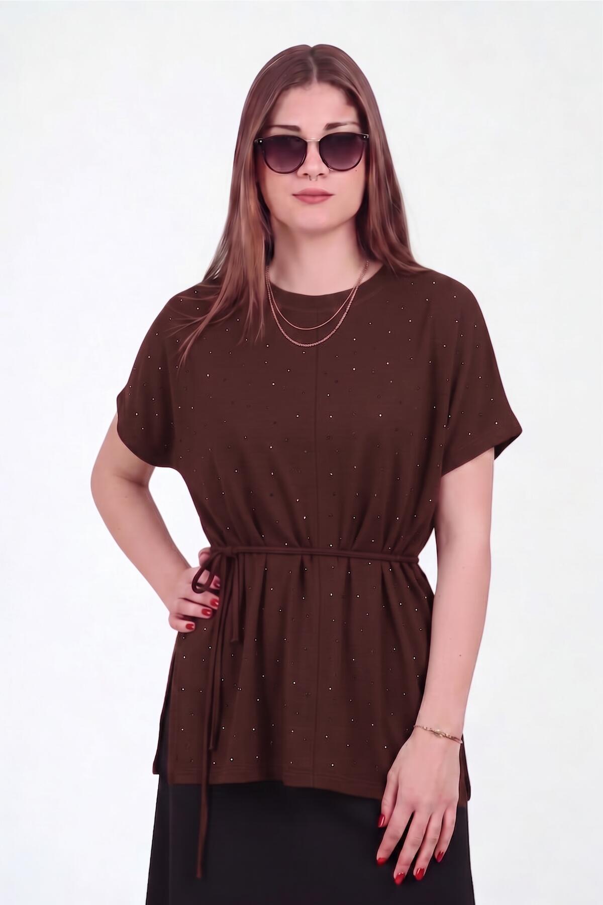Brown Stone‑Embellished Blouse In Oysho Fabric