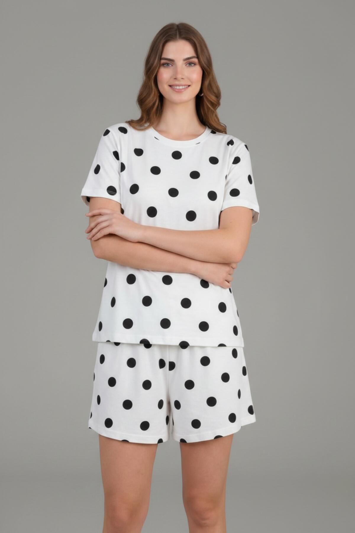 White Patterned Short‑Sleeve Pyjama Set