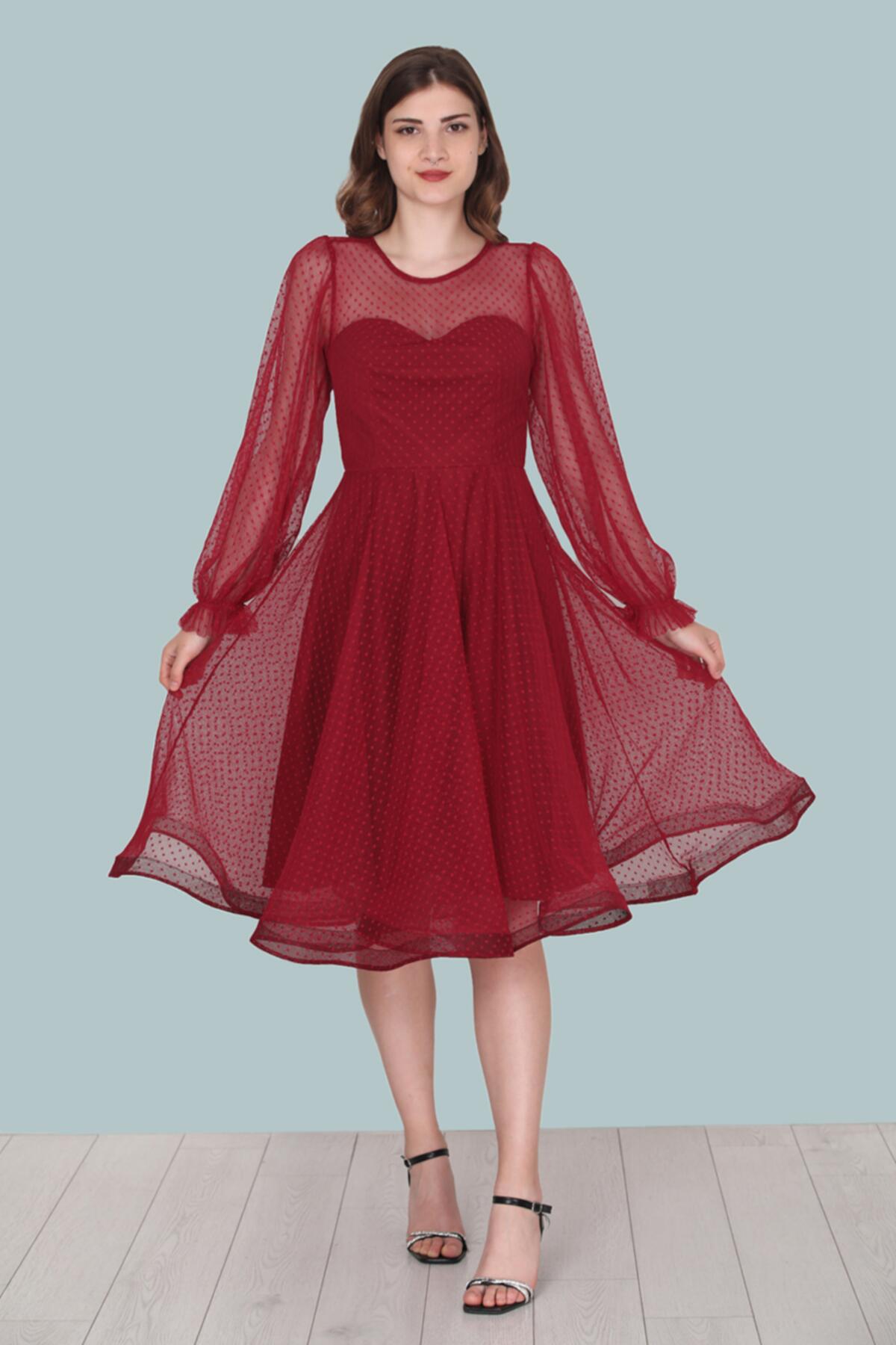 Burgunderfarbenes Midi-Abendkleid