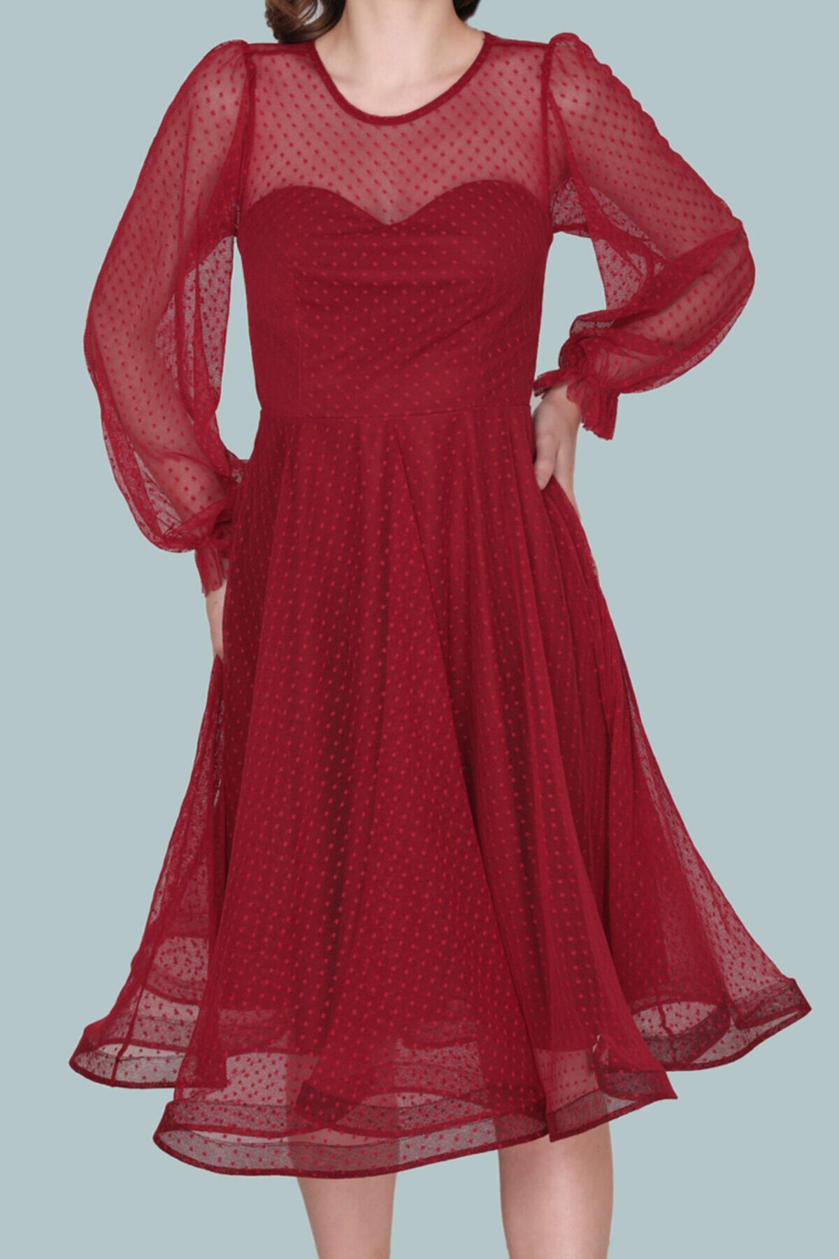 Burgunderfarbenes Midi-Abendkleid