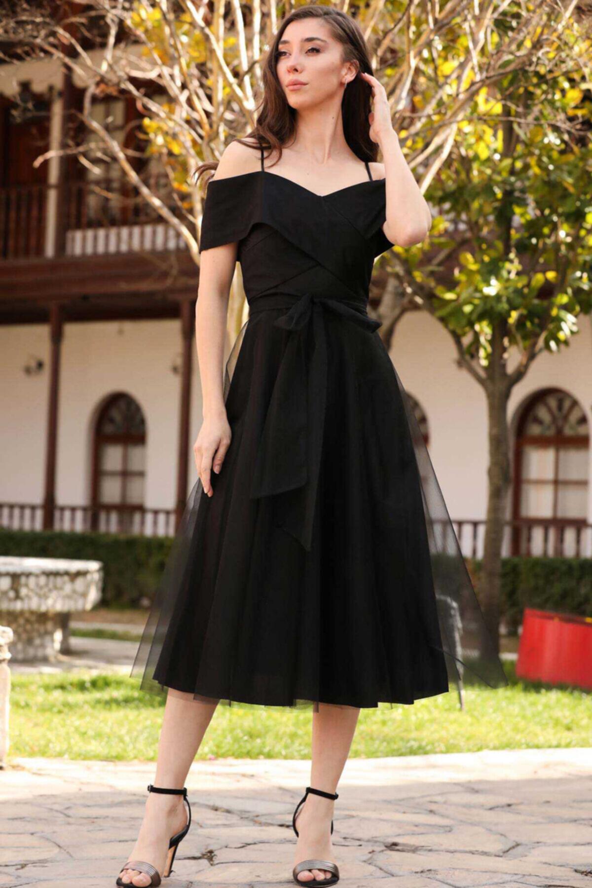 Midi-Abendkleid — Schwarz