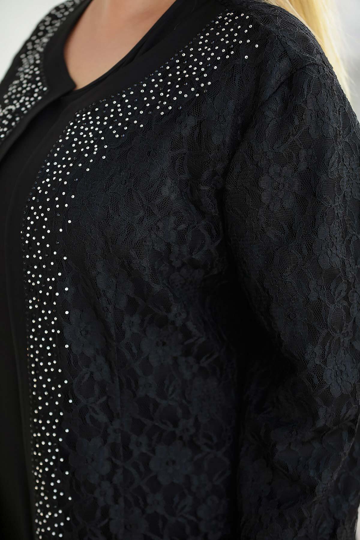 Black Lace Long Evening Set – Plus Size