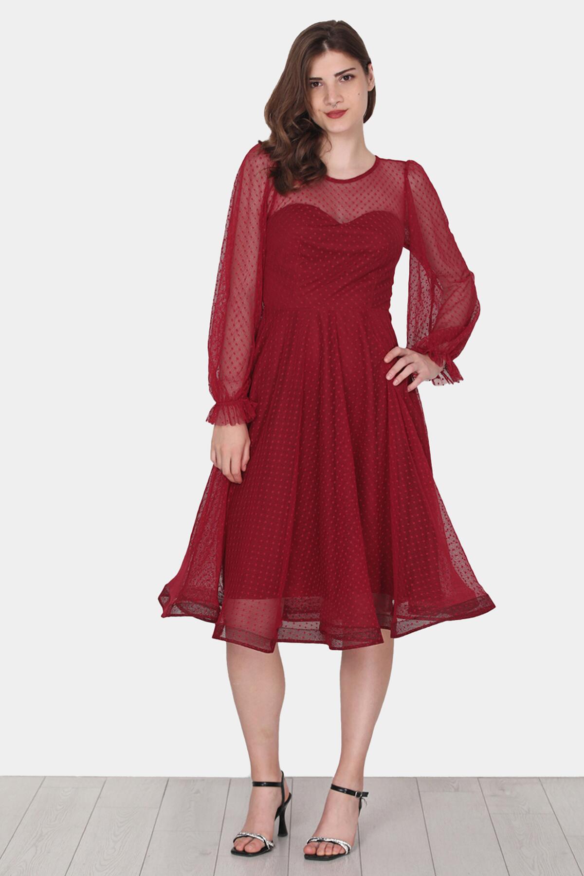 Burgundy Midi Evening Dress