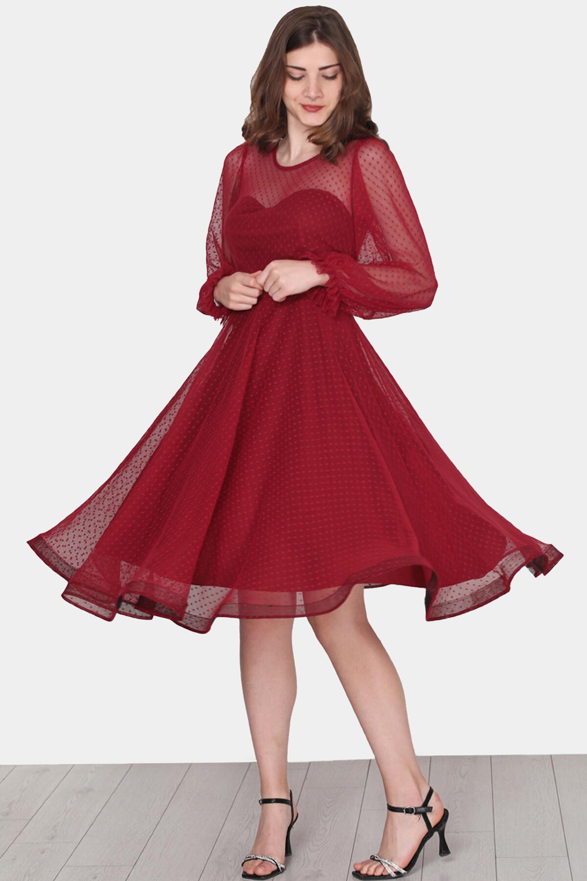 Burgundy Midi Evening Dress
