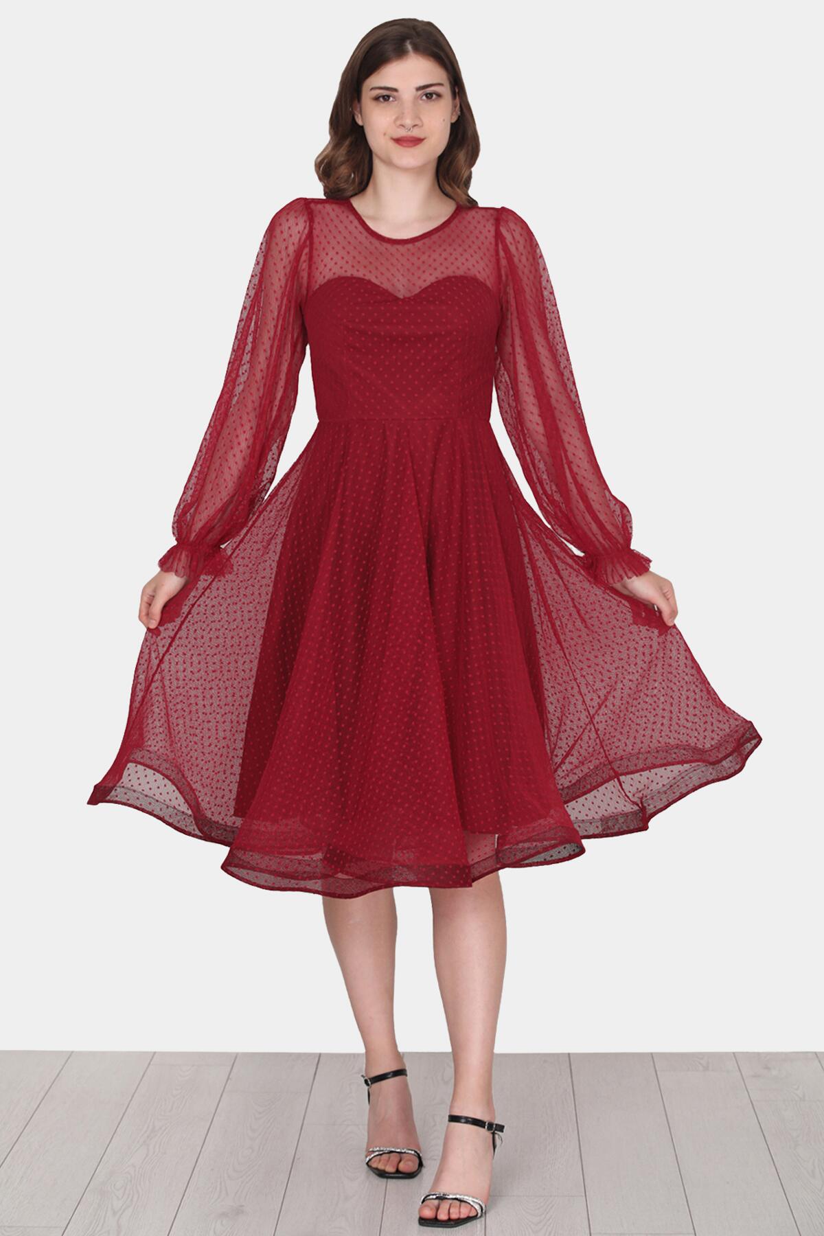 Burgundy Midi Evening Dress