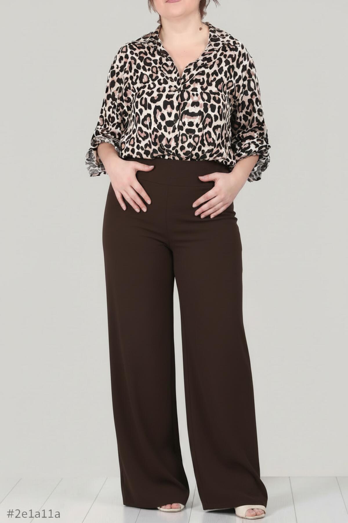 Plus‑Size Palazzo Trousers — Brown