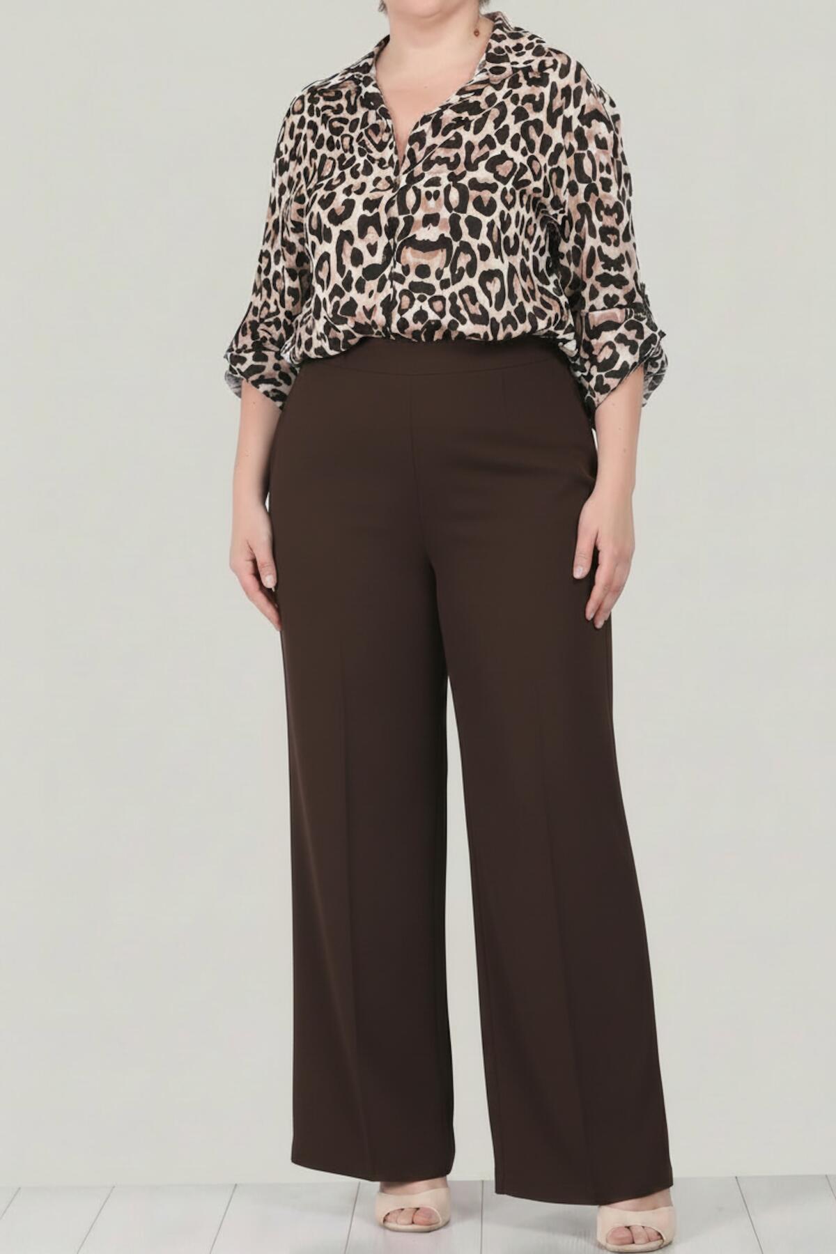 Plus‑Size Palazzo Trousers — Brown