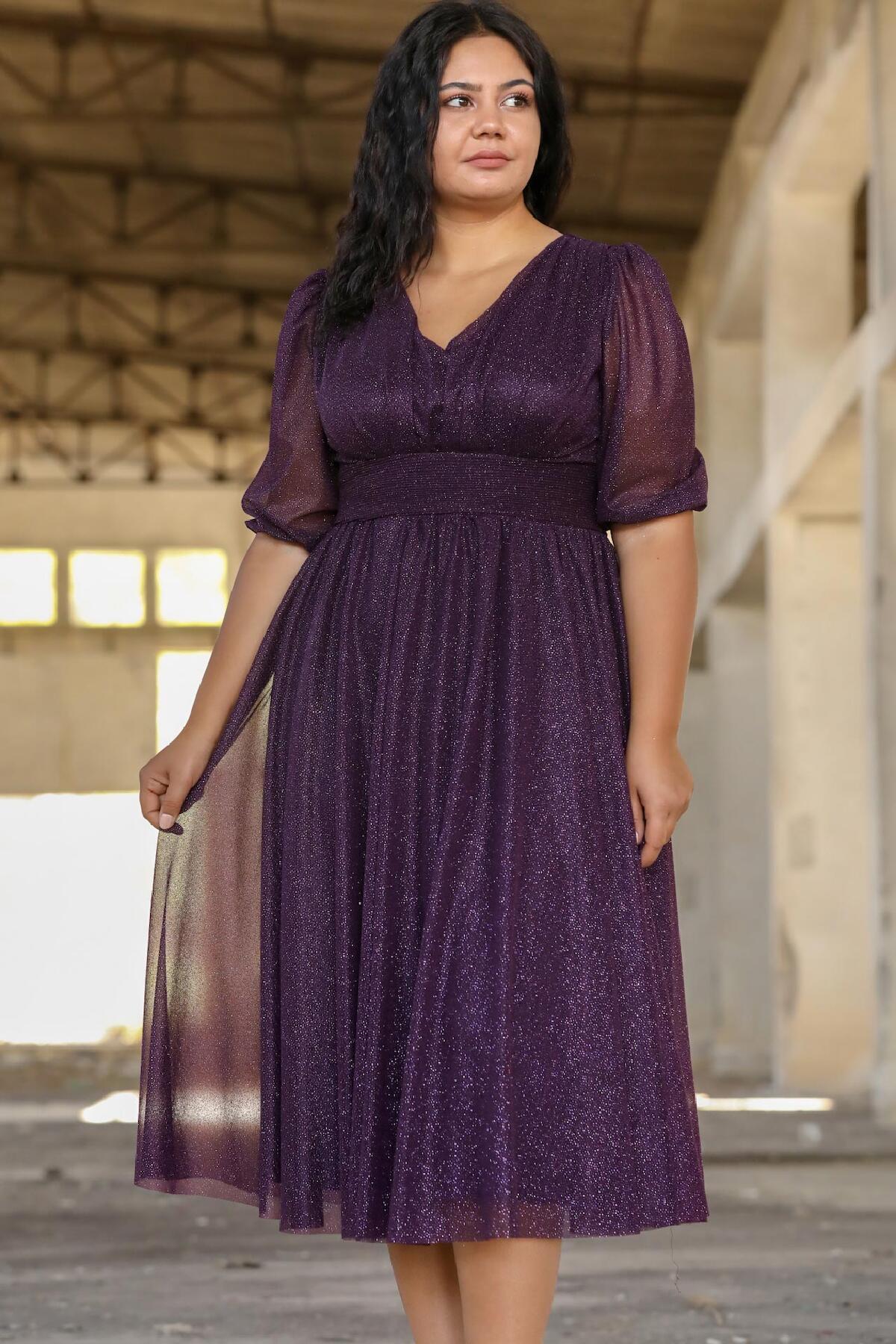 Plus - Size Pleated Waist Evening Dress — Dark Purple