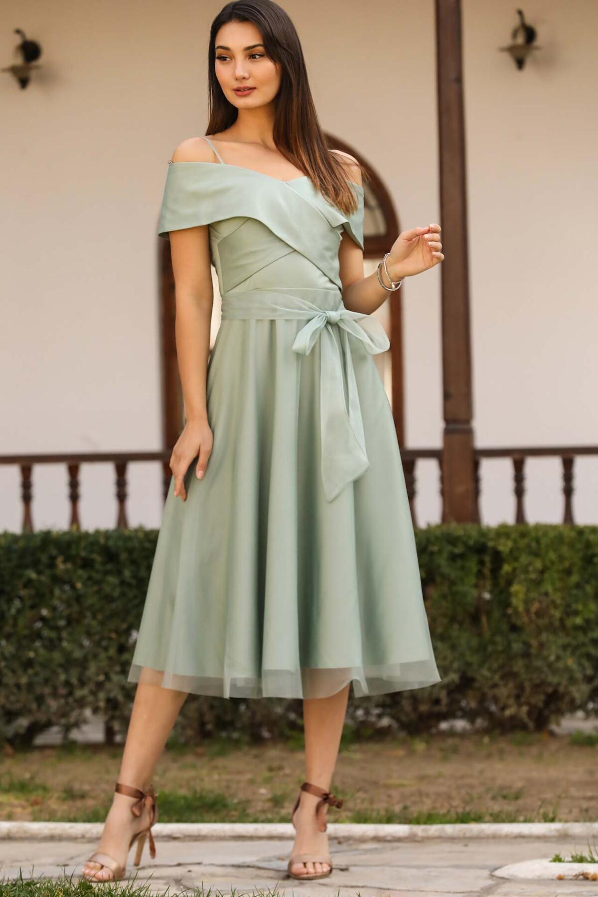 Light Green Midi Evening Dress
