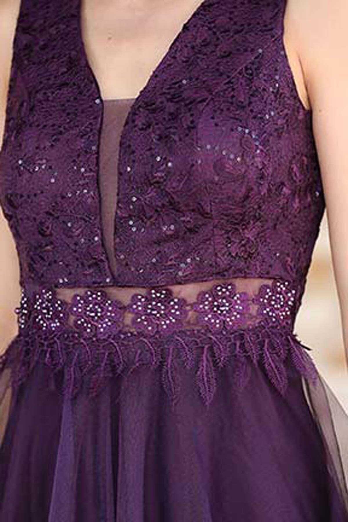 Women's Purple Lace Evening Dress