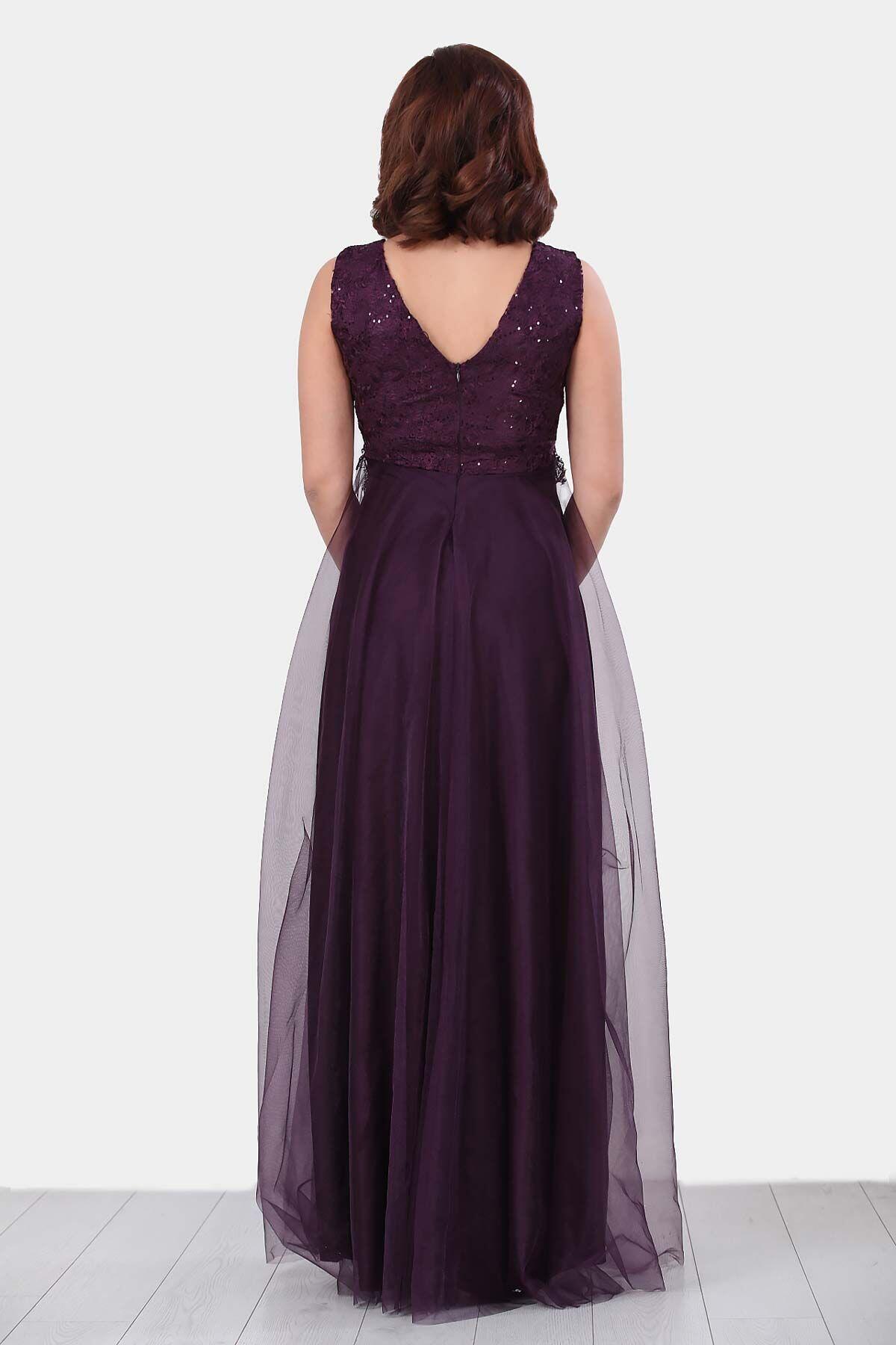 Women's Purple Lace Evening Dress