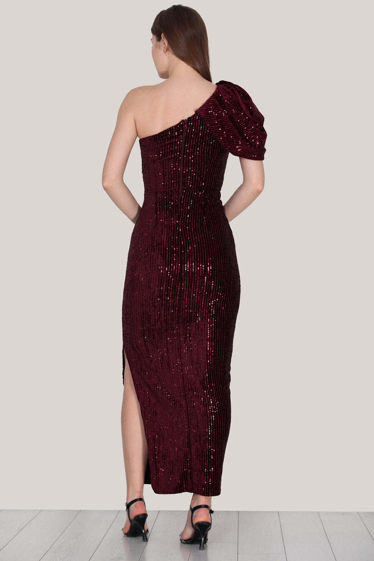 Burgundy Sequin Evening Dress