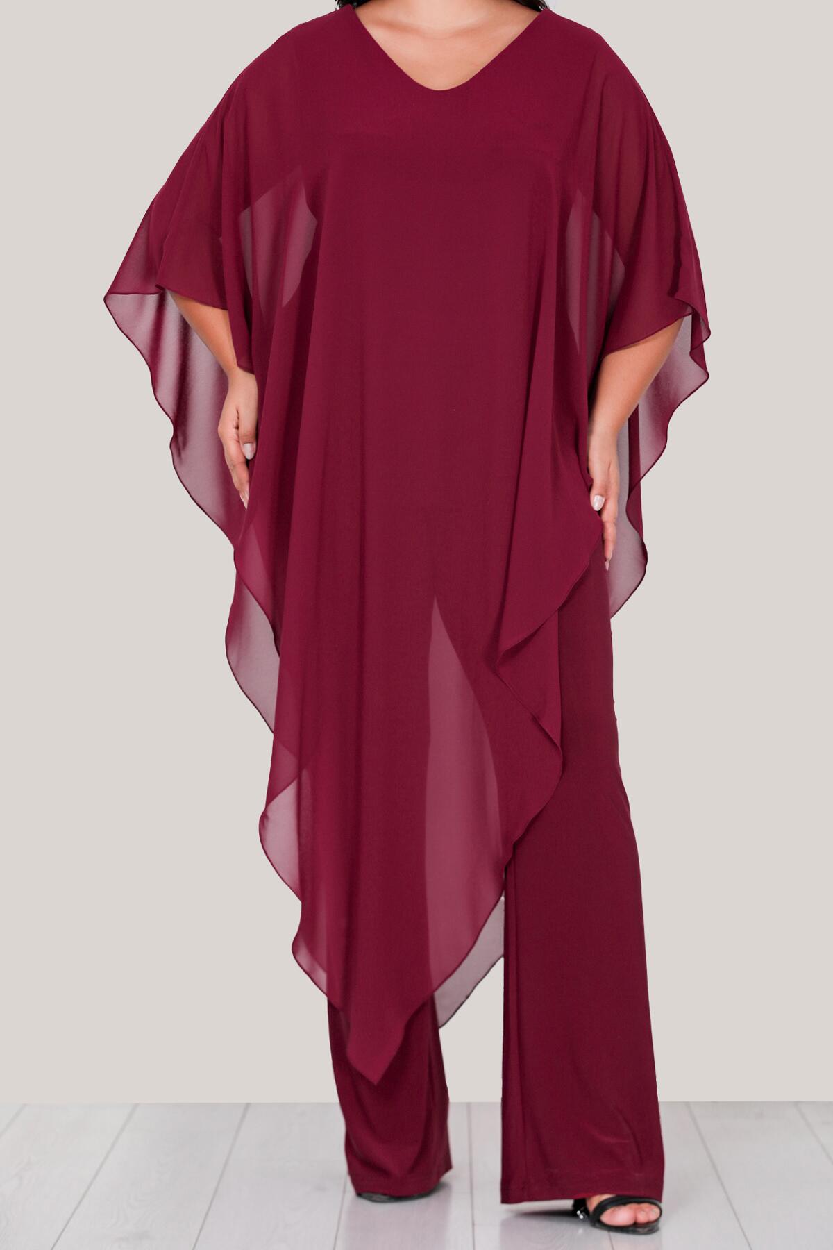 Plus-Size Chiffon Avondjumpsuit — Bordeaux