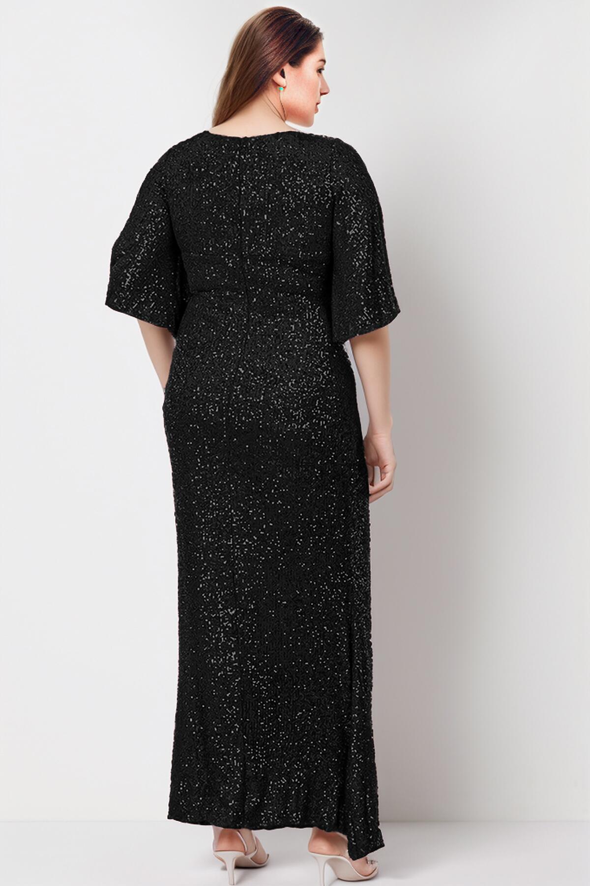Plus - Size Sequined Evening Gown — Black