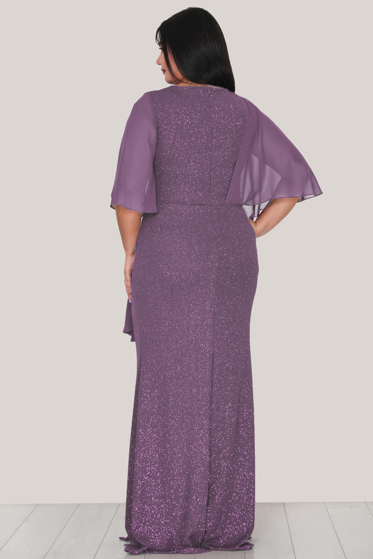 Glitzerndes langes Abendkleid in großen Größen — Lila