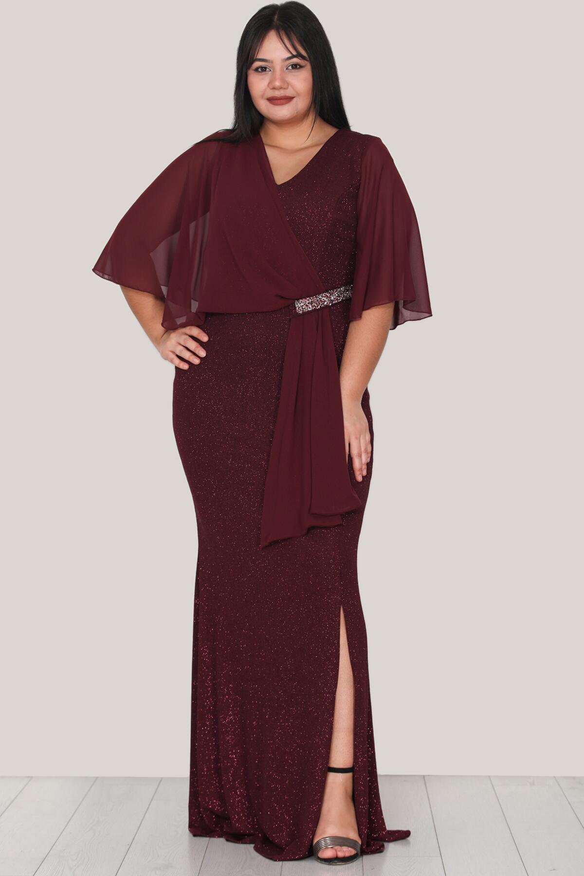 Plus - Size Shimmery Long Evening Dress — Burgundy