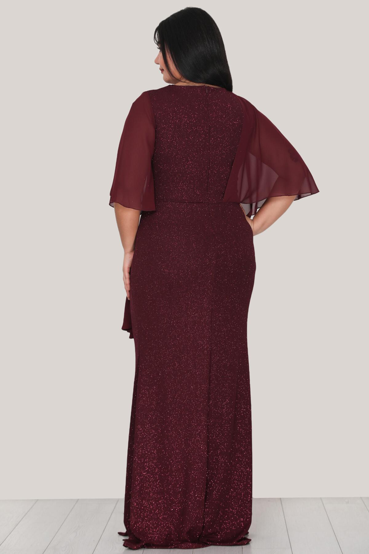 Große Größen Glitzerndes langes Abendkleid – Burgunderrot
