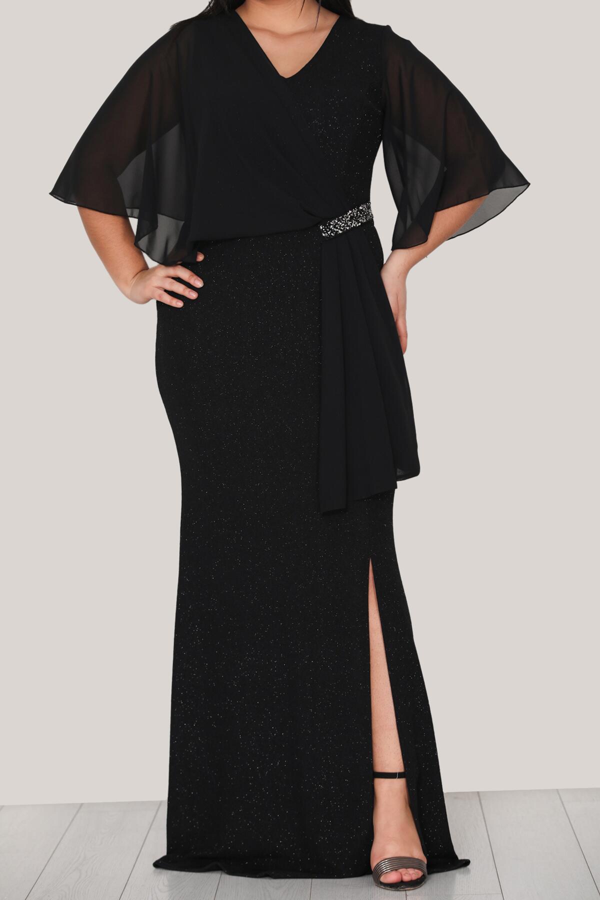 Plus - Size Long Glitter Evening Dress — Black