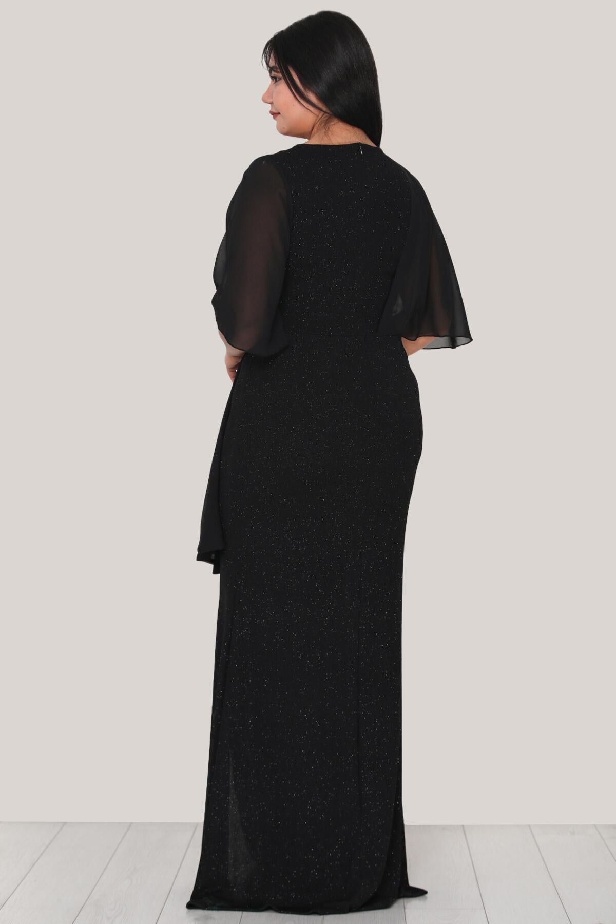 Plus - Size Long Glitter Evening Dress — Black