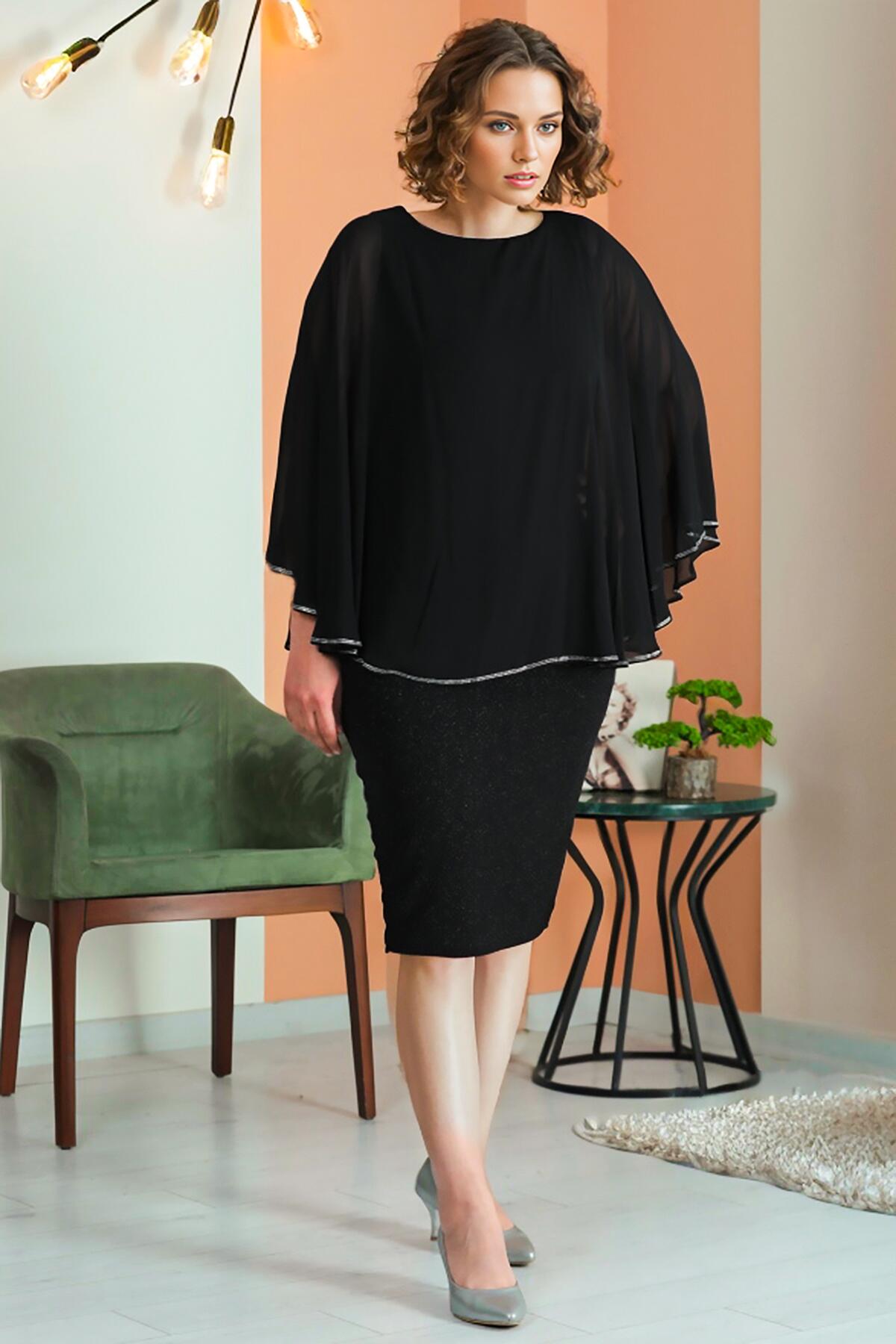 Plus - Size Chiffon Short Dress With Sparkle — Black
