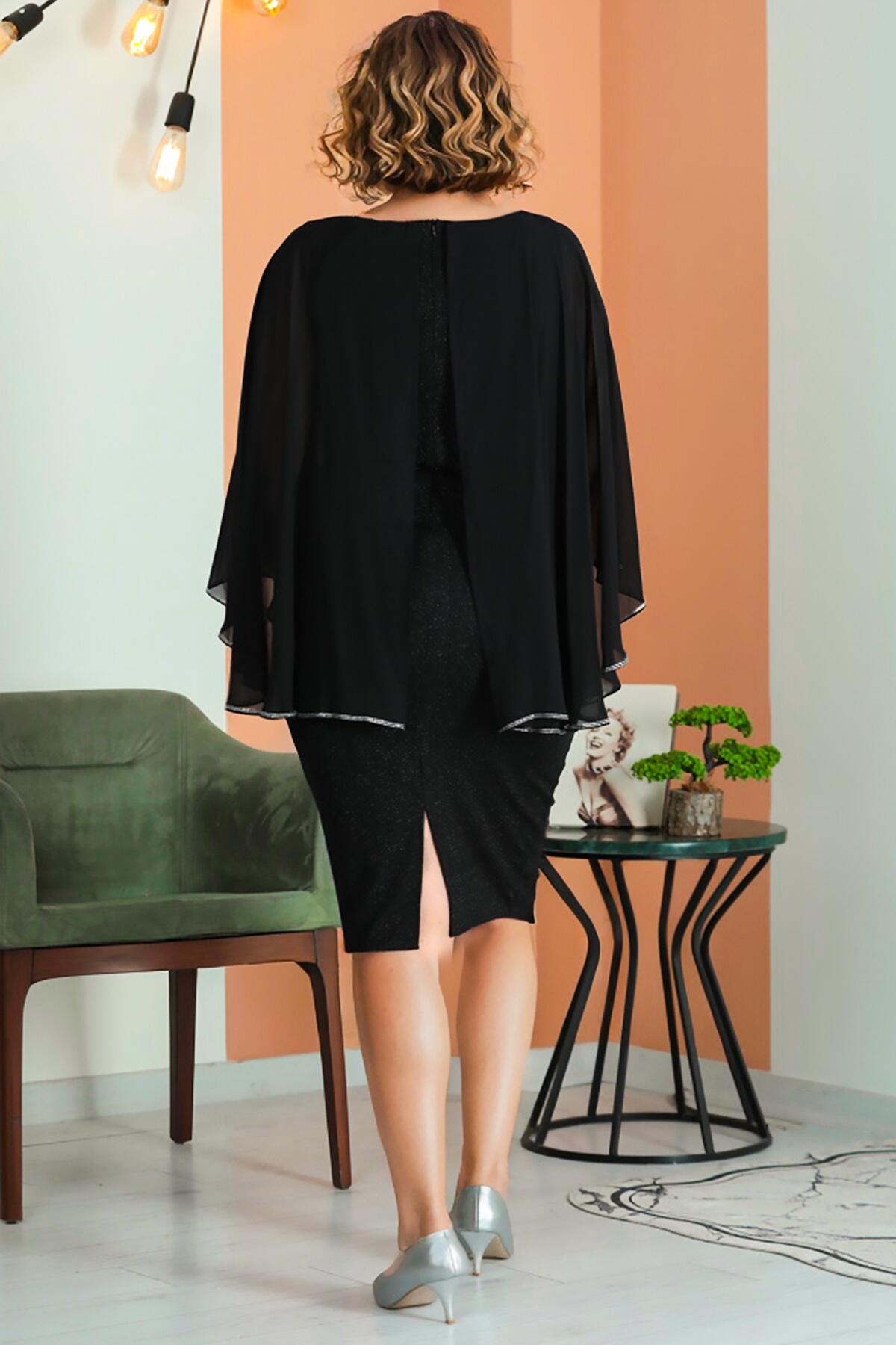 Plus - Size Chiffon Short Dress With Sparkle — Black