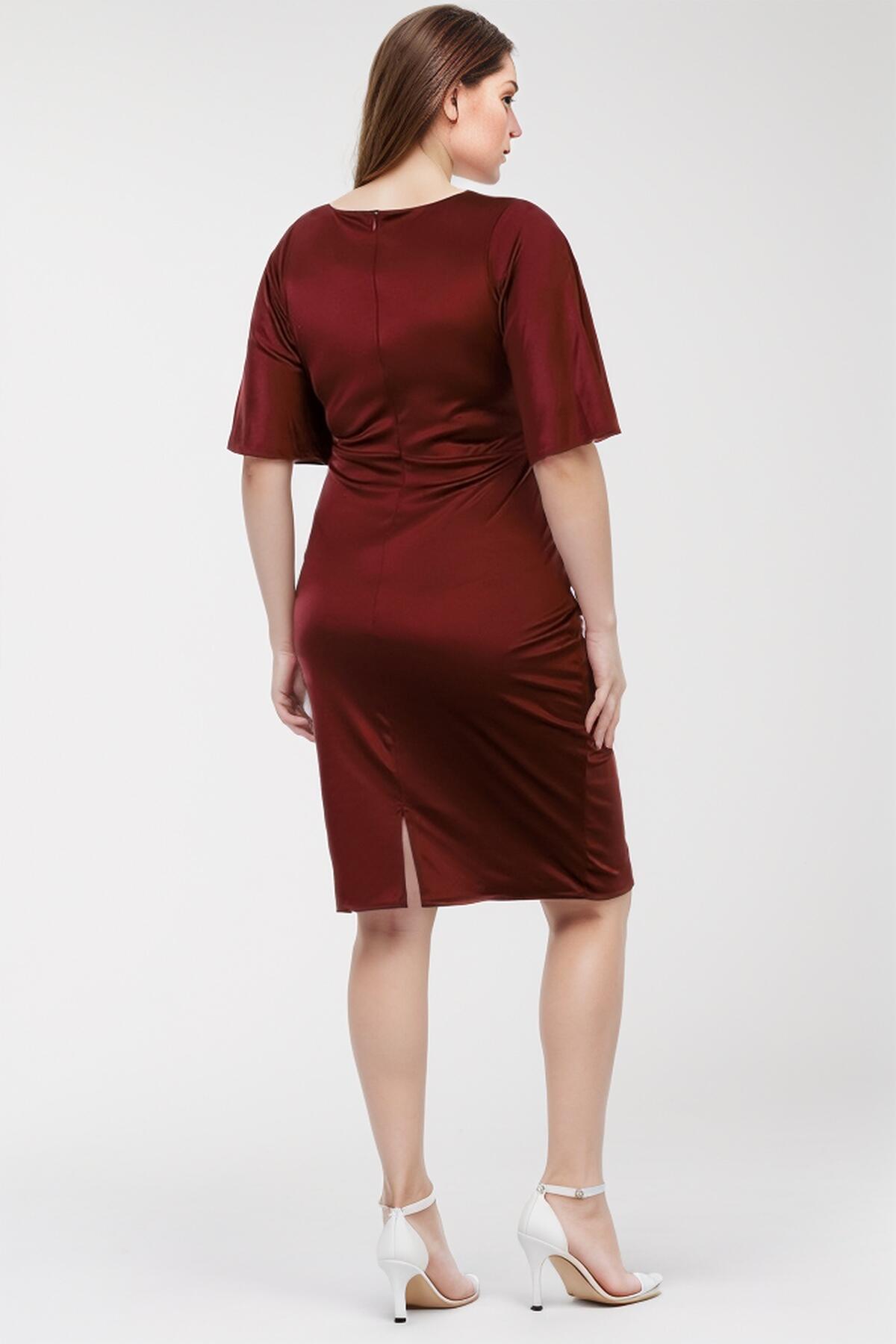 Plus - Size Midi Satin Evening Dress — Burgundy