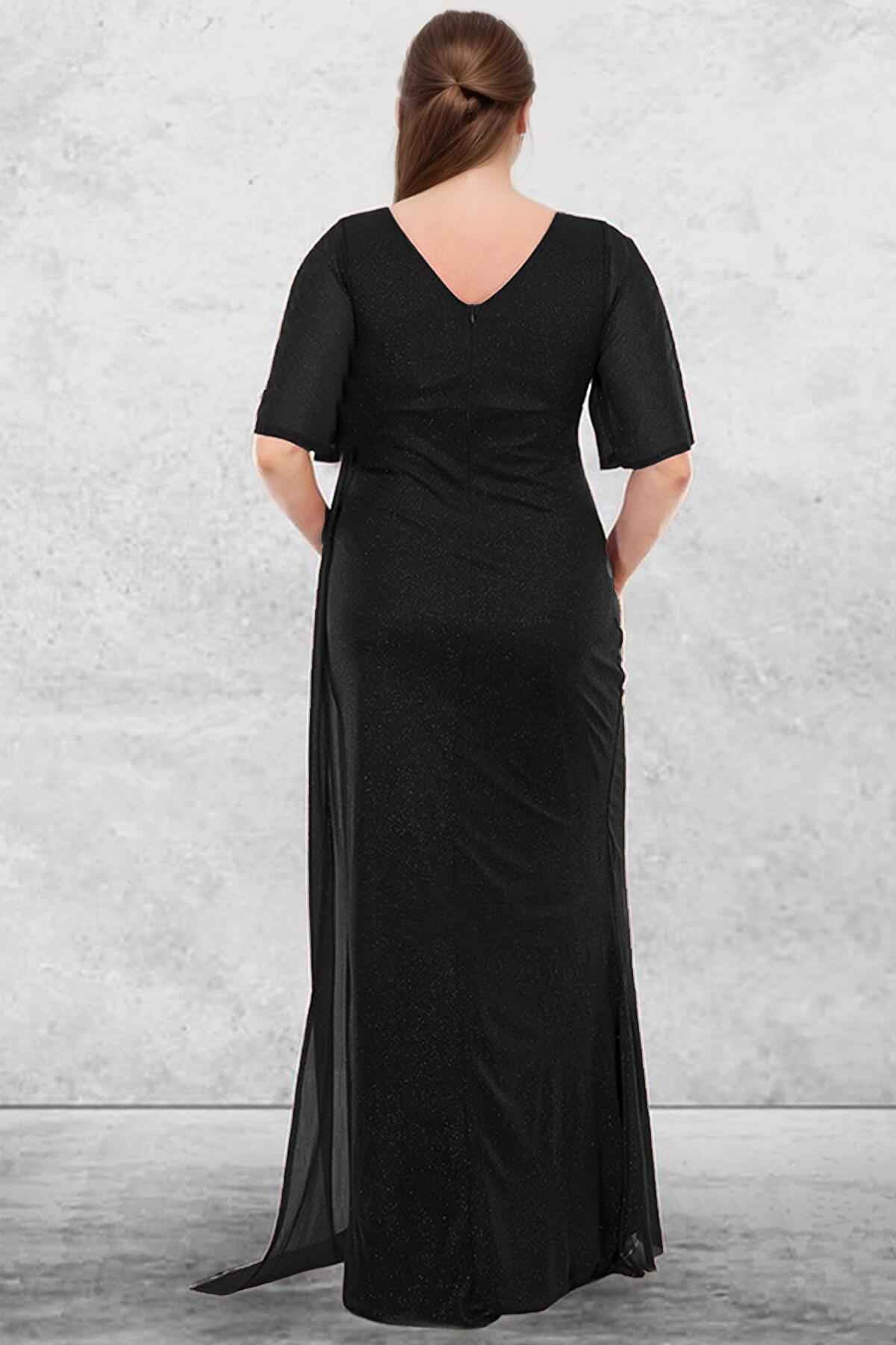 Plus - Size Sparkle Long Evening Dress — Black