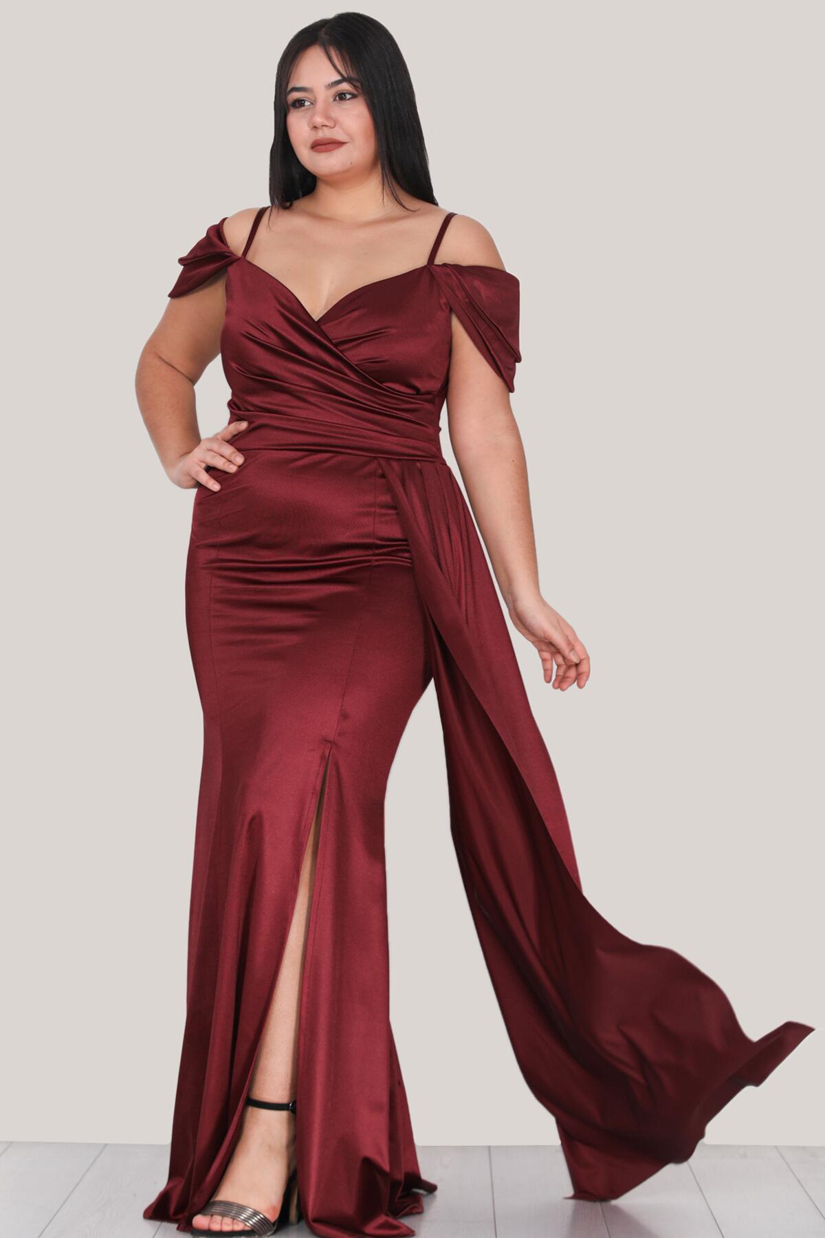 Satin-Spaghettiträgerkleid in Großen Größen – Burgund