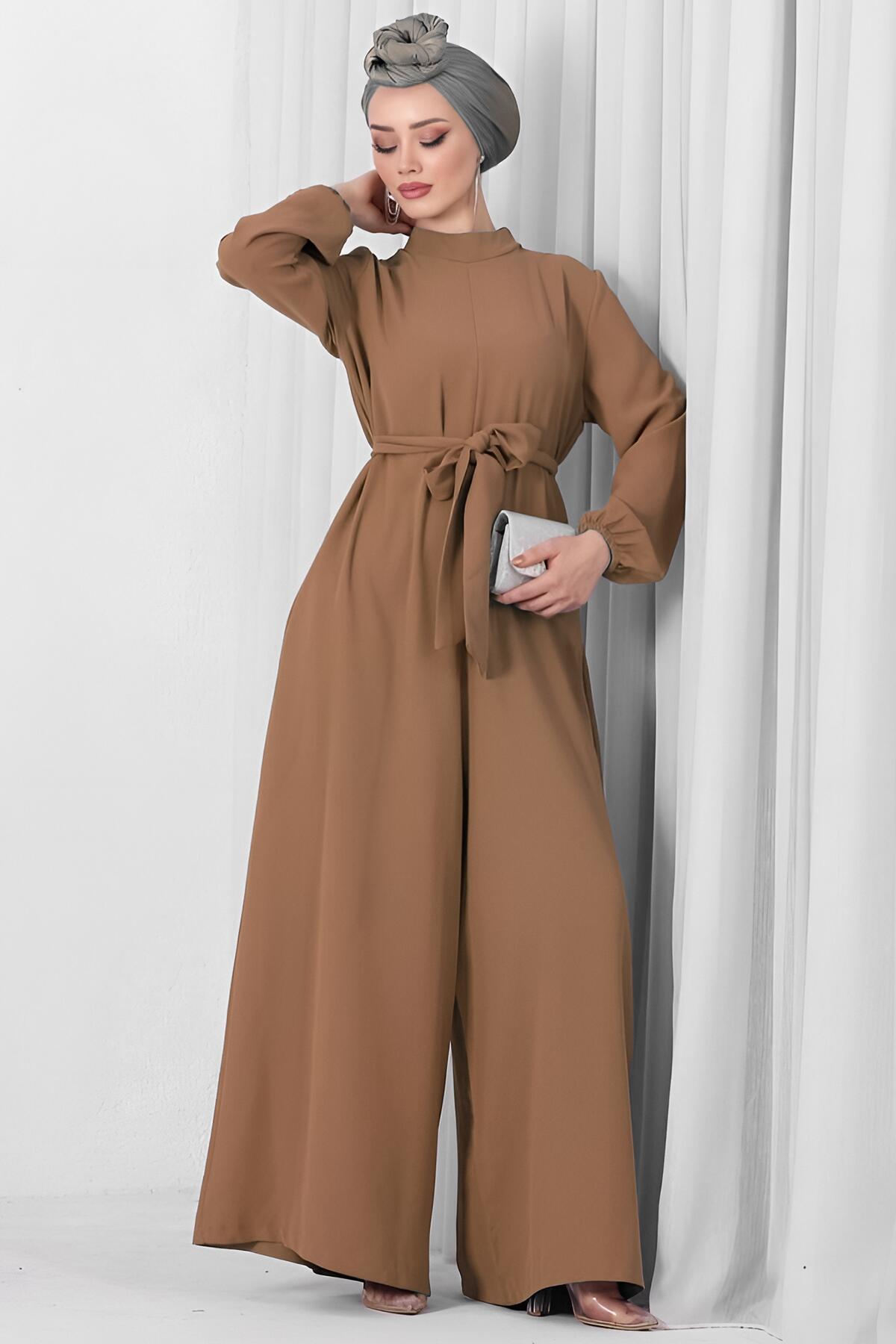 Half - Funnel - Neck Jumpsuit In Brown