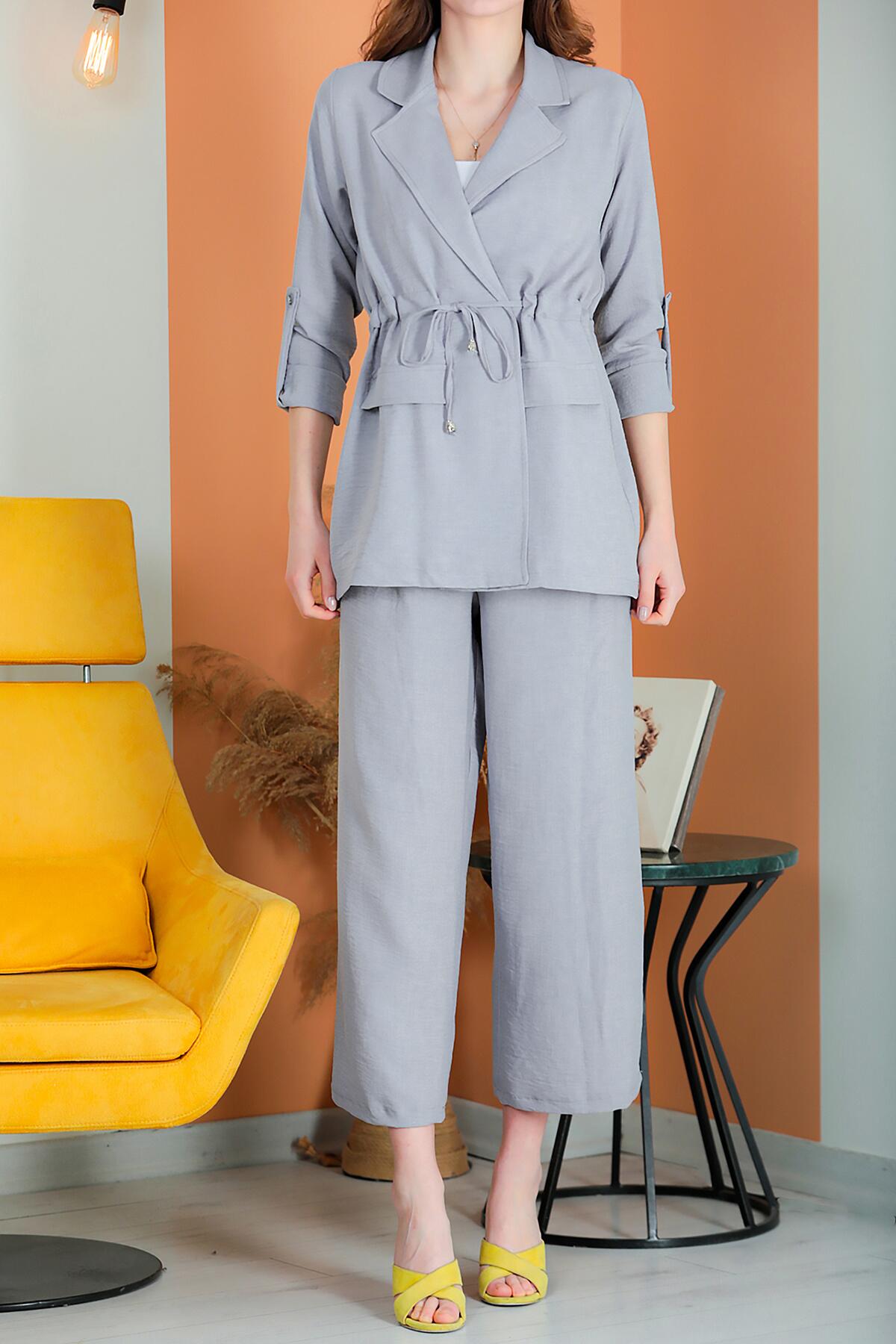 Set aus zwei Teilen mit Slub-Effekt – Grau