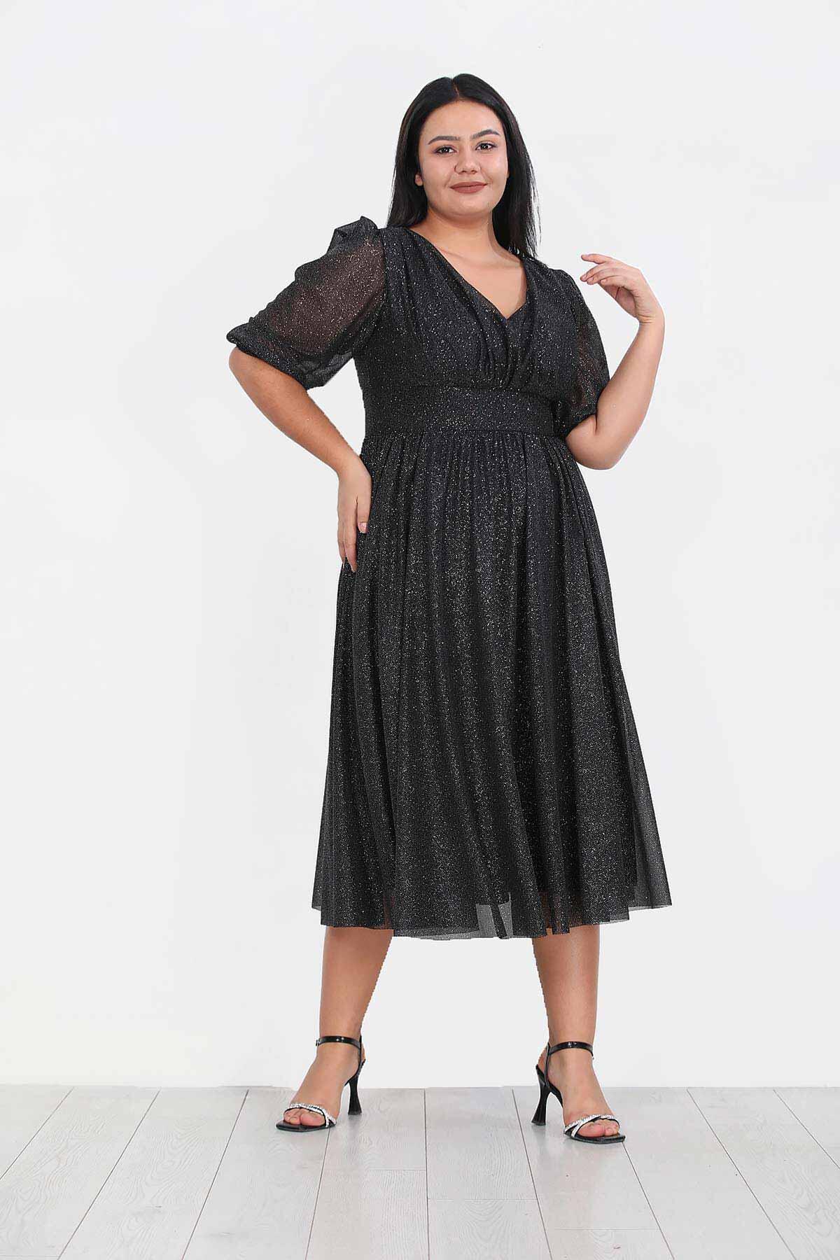 Plus - Size Pleated Waist Evening Dress, Black