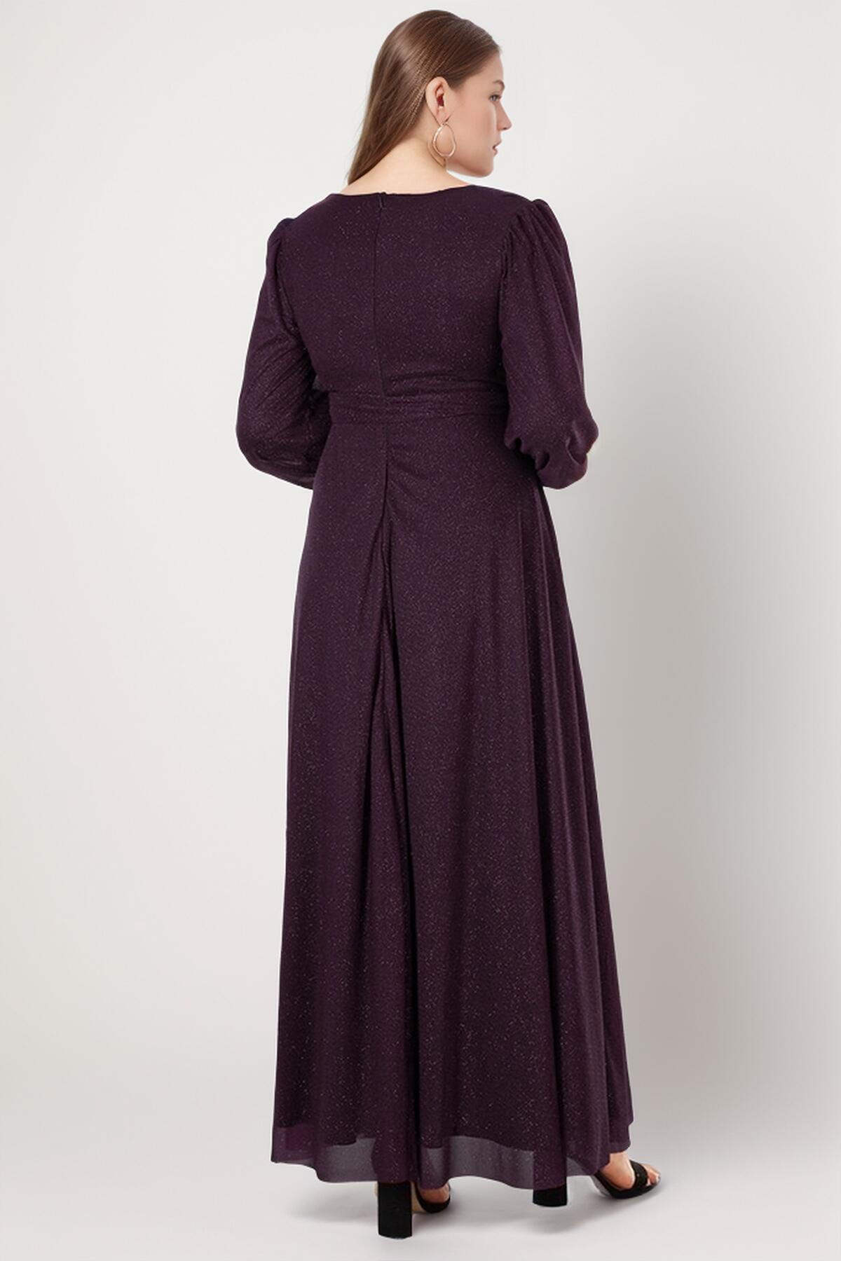 Große Größen Langes Glitzer-Abendkleid — Dunkelviolett